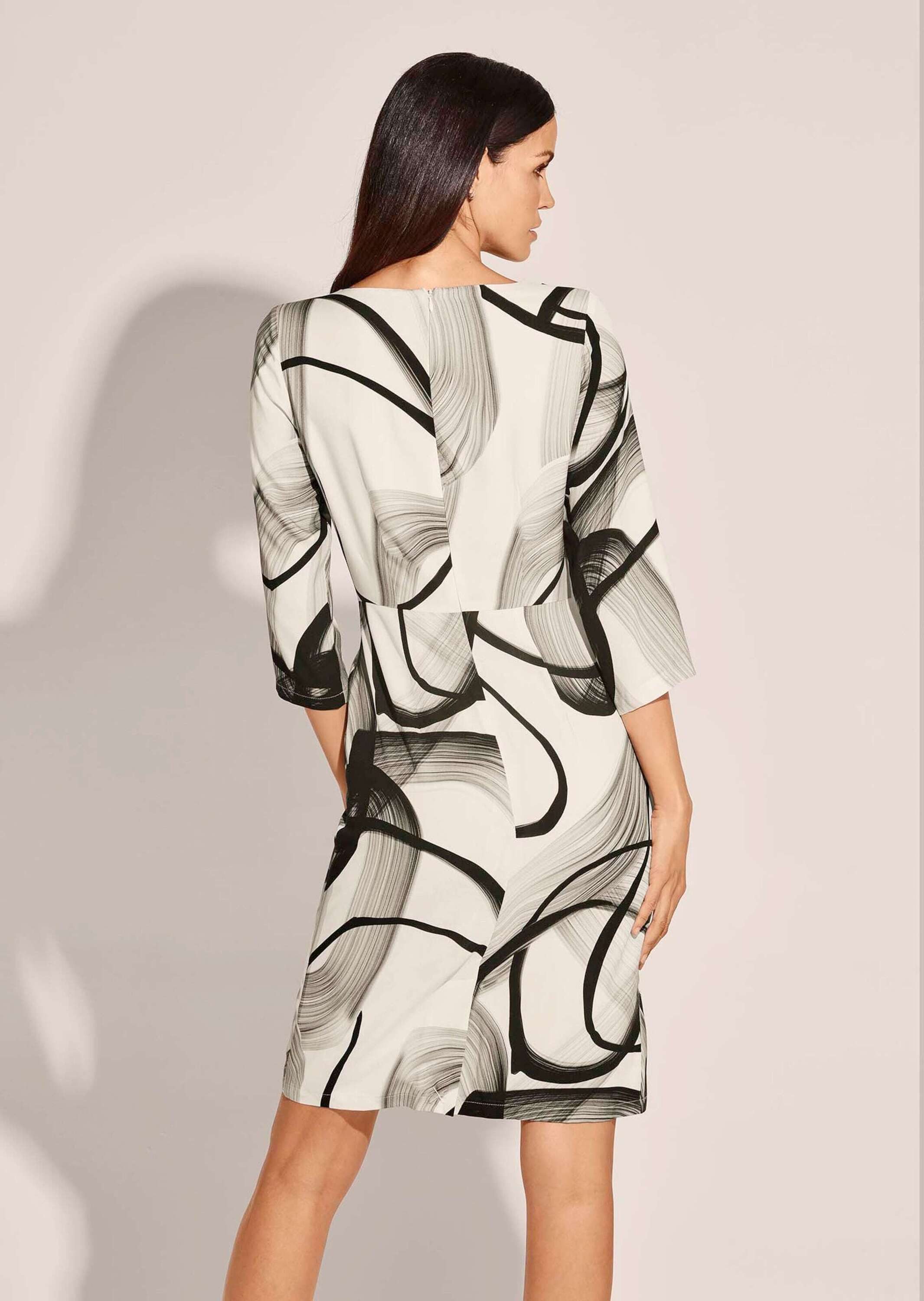 MADELEINE Midikleid Wickelkleid mit Grafikprint, 3/4-Arm Asymmetrischer Print, Rundhalsausschnitt, hinten Reißverschluss