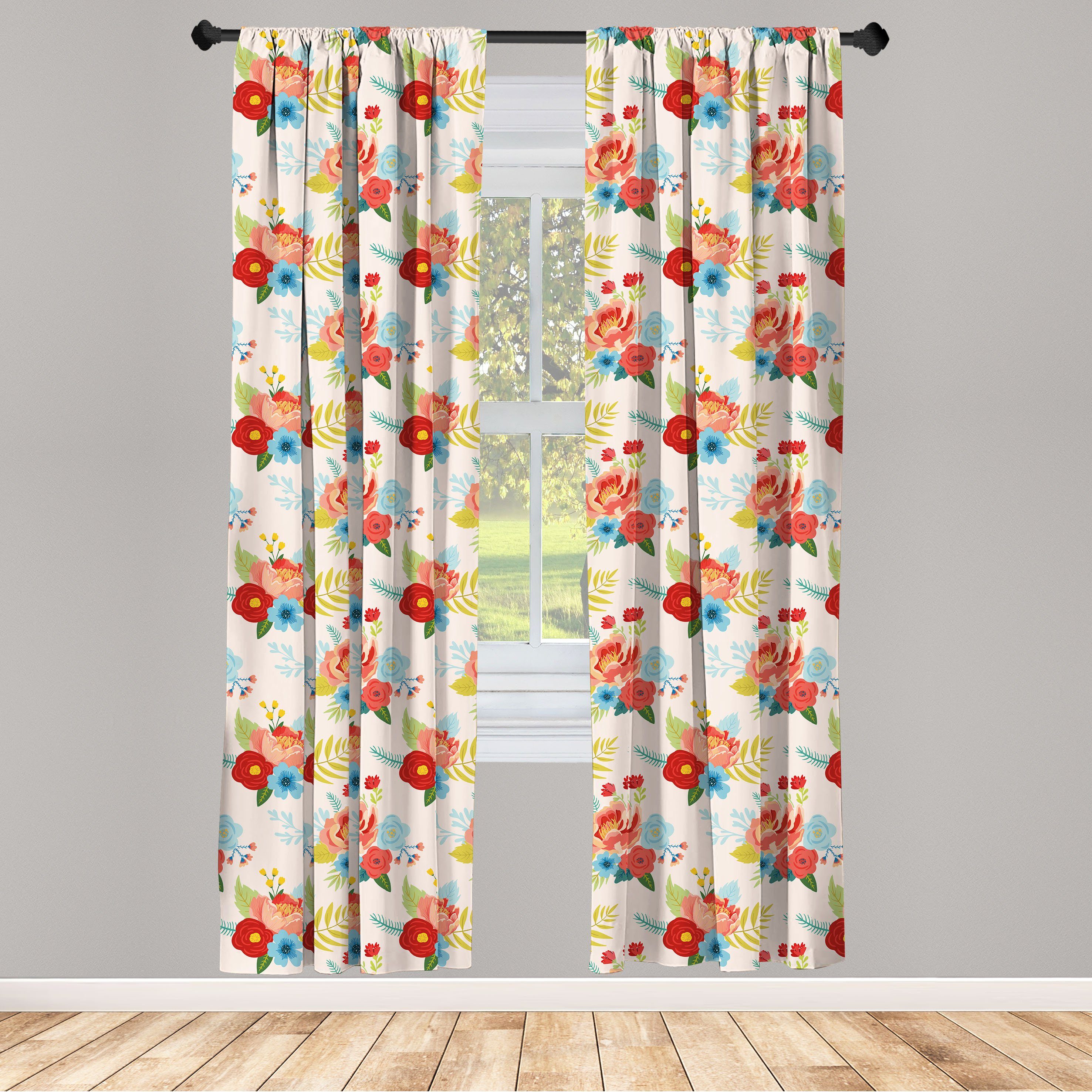 Gardine Vorhang für Wohnzimmer Schlafzimmer Dekor, Abakuhaus, Microfaser, Botanischer Pastel Flower Buds Wiese