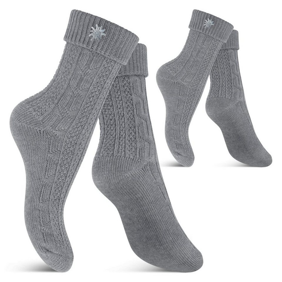celodoro Trachtensocken Trachten Socken (2 Paar) mit Edelweiß-Pin für Damen  & Herren