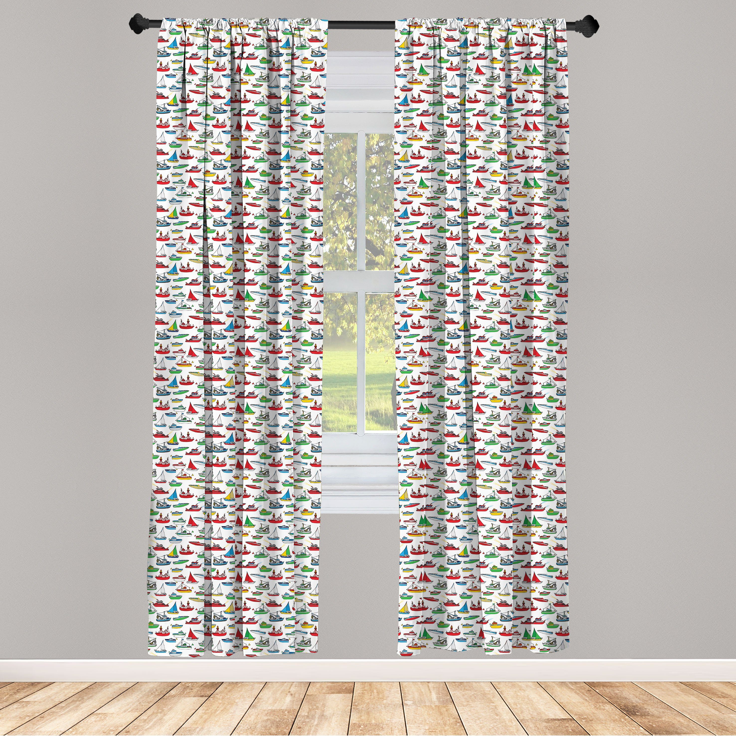 Gardine Vorhang für Wohnzimmer Schlafzimmer Dekor, Abakuhaus, Microfaser, Kind Cartoon Fischerboote