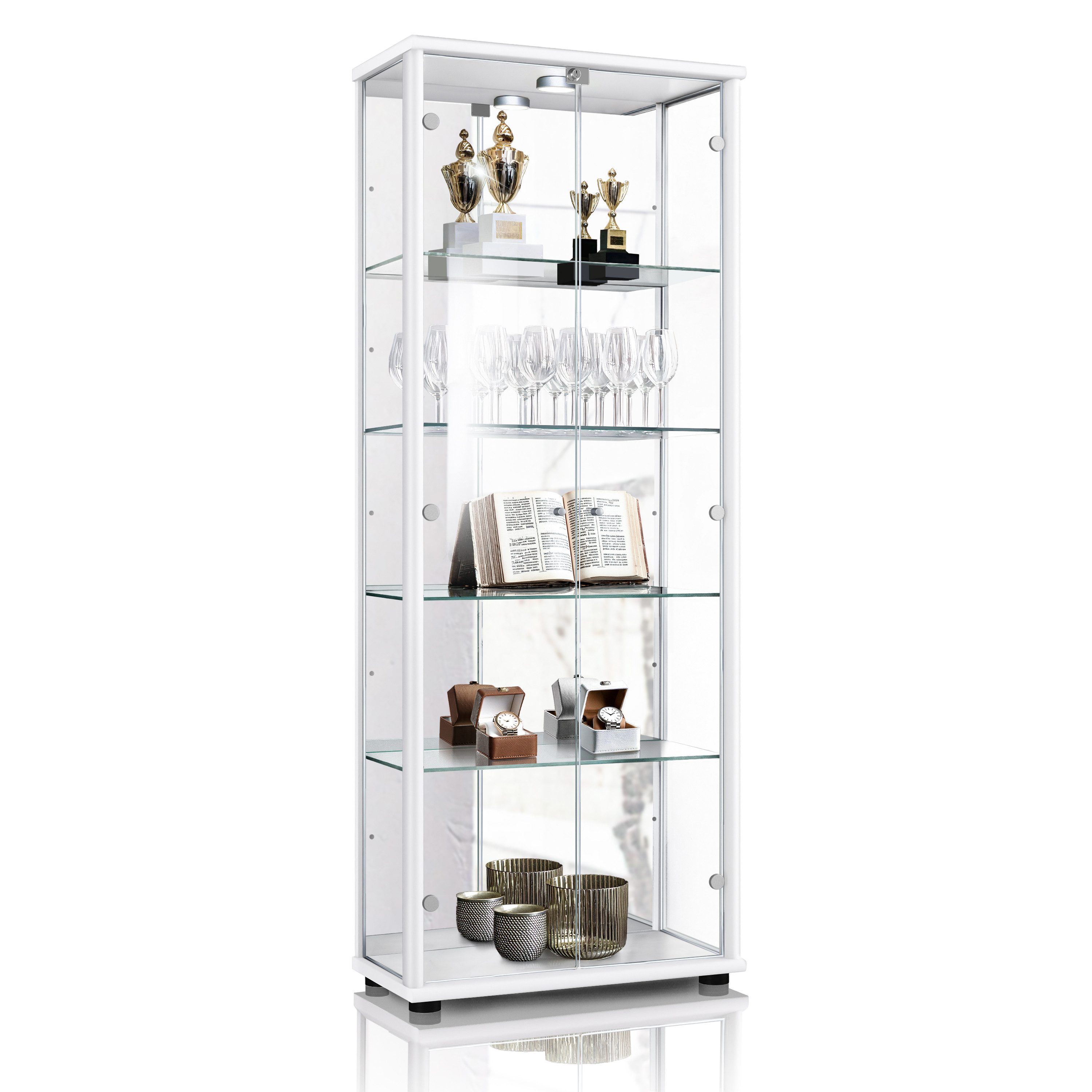 K-Möbel Glasvitrine C1084 (Glasvitrine (176x67x33 cm) mit 2 Glastüren) Glasvitrine stehend