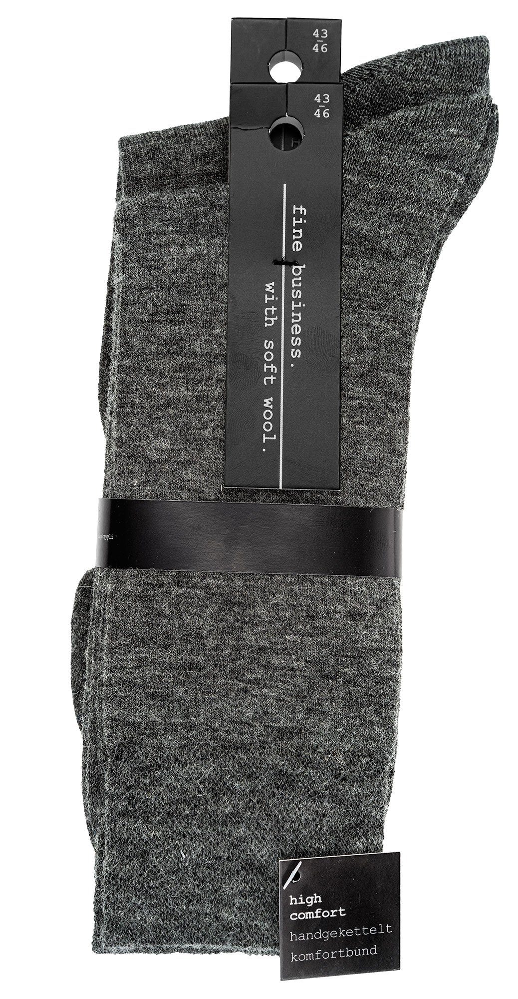 TippTexx 24 Businesssocken 2 Paar Business-Komfort-Socken mit Wolle, handgekettelt, Piqué-Bund Anthrazit
