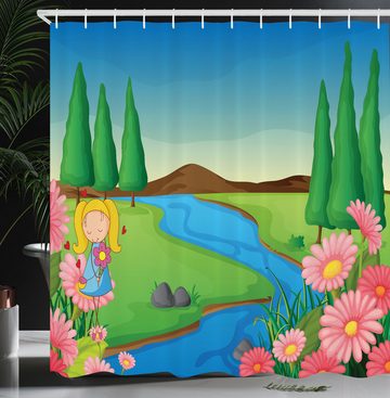 Abakuhaus Duschvorhang Moderner Digitaldruck mit 12 Haken auf Stoff Wasser Resistent Breite 175 cm, Höhe 180 cm, Kindergarten Kleines Mädchen Beruhigende Natur