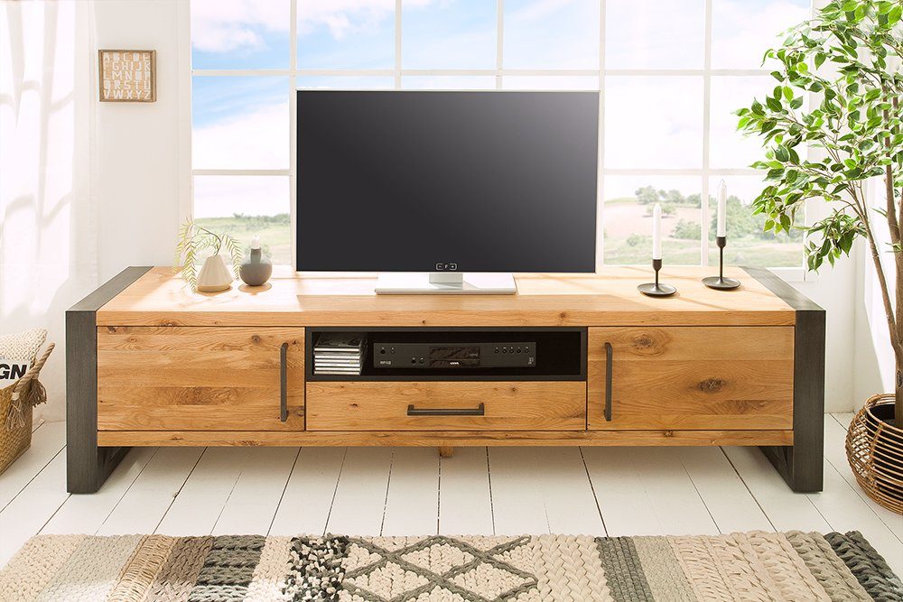 riess-ambiente TV-Board THOR 200cm natur / anthrazit (Einzelartikel, 1 St), Massivholz · Eiche · Metall · Schrank · Industrial · Wohnzimmer