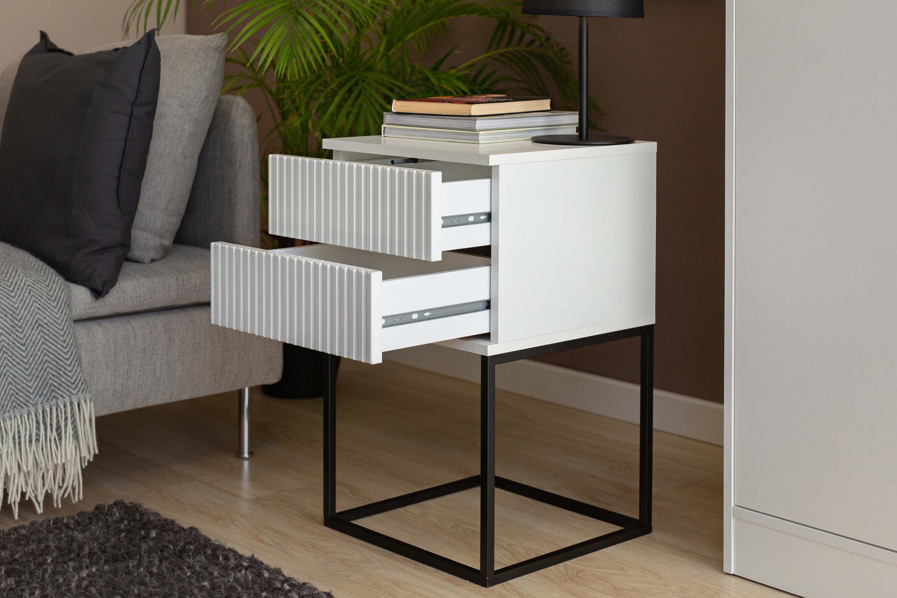 KONSIMO® Nachttisch RECTUS Nachtschrank, Modern, hergestellt in der EU, mit 2 Schubladen (2-St), Beistelltisch, geriffelte Schubladenfront, Push-to-Open