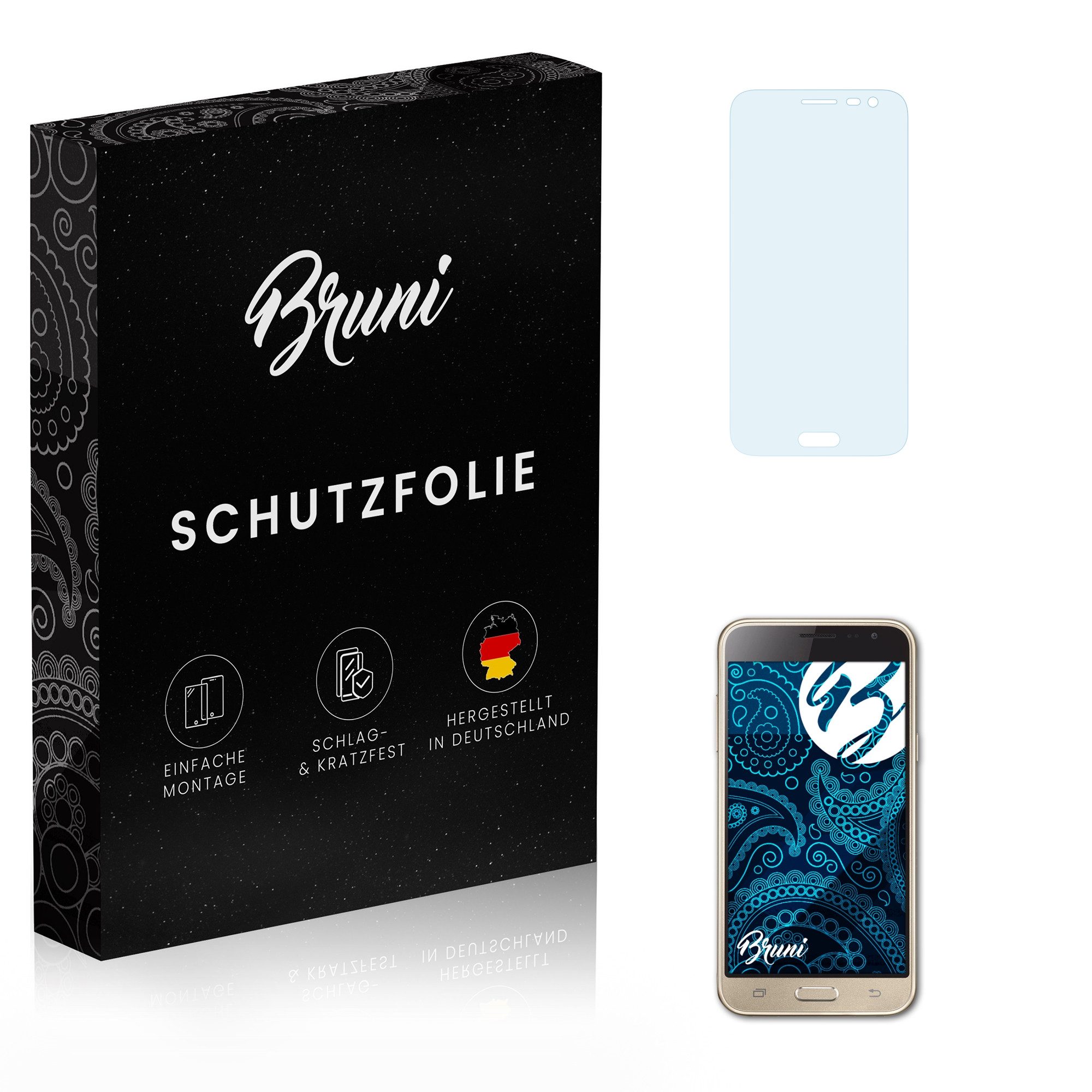 Bruni Schutzfolie Glasklare Displayschutzfolie für Galaxy J3 (2016), (2 Folien), praktisch unsichtbar