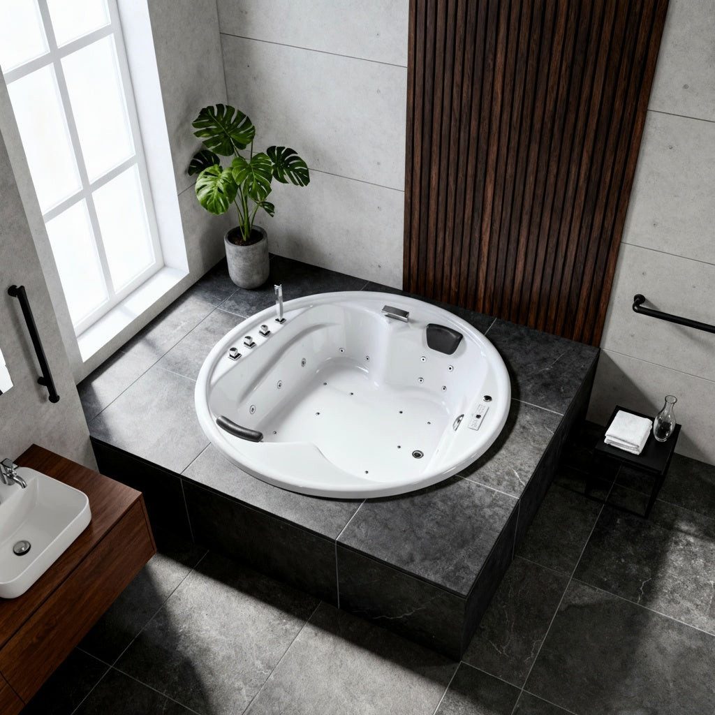 Caribia Whirlpool-Badewanne Vidal-XXL Basic / 186x186 Eckig - 18 Düsen LED & Wasserfall