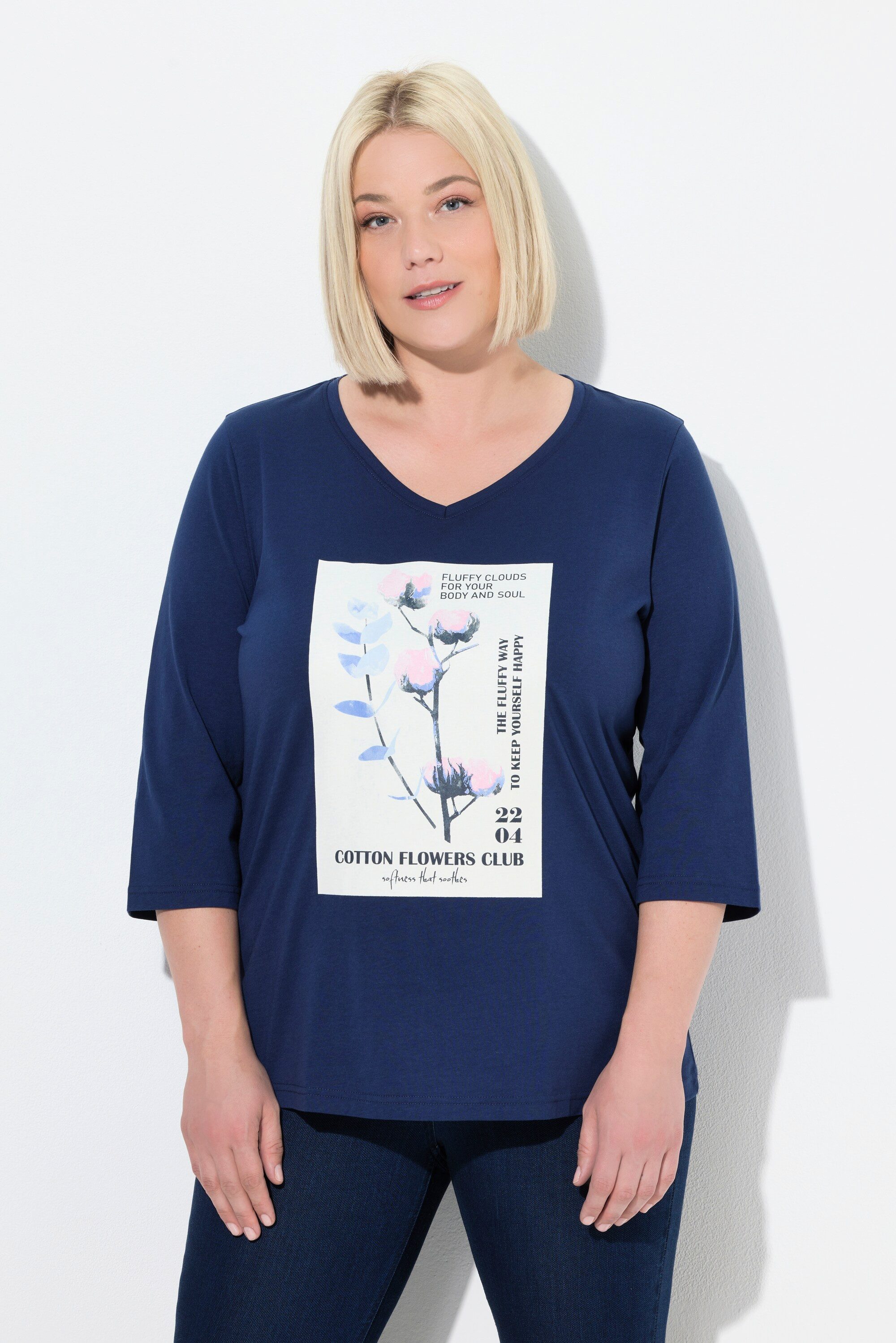 T-Shirt Shirt Pflanzenmotiv Classic V-Ausschnitt 3/4-Arm