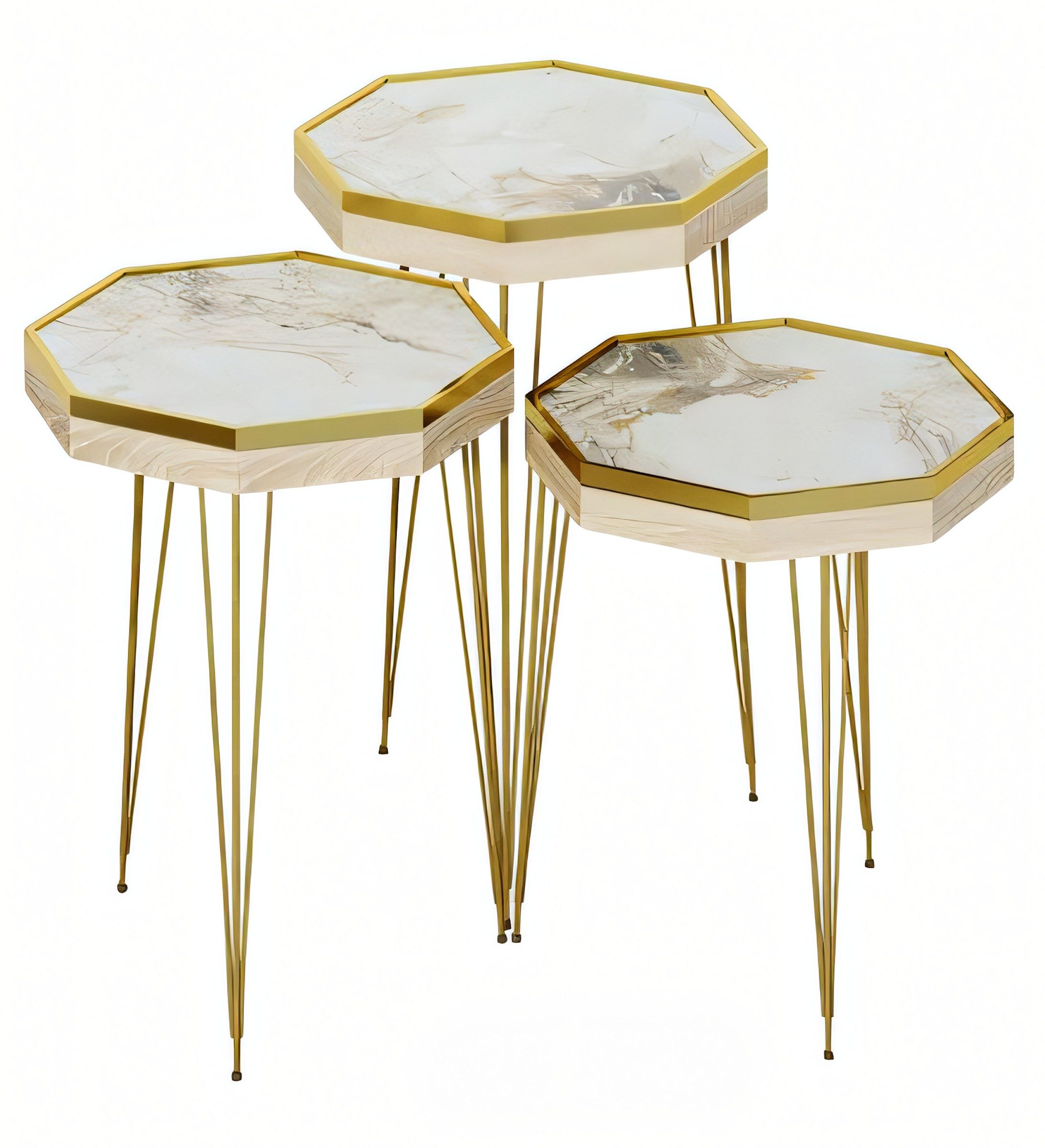 Xlmoebel Satztisch Beistelltisch Holz Beige, achteckig und modern von XLMOEBEL (Set aus drei Tischen, 3-St., MaßeBeistelltisch 1, Maße Beistelltisch 2, MaßeBeistelltisch 3), Made in Europa