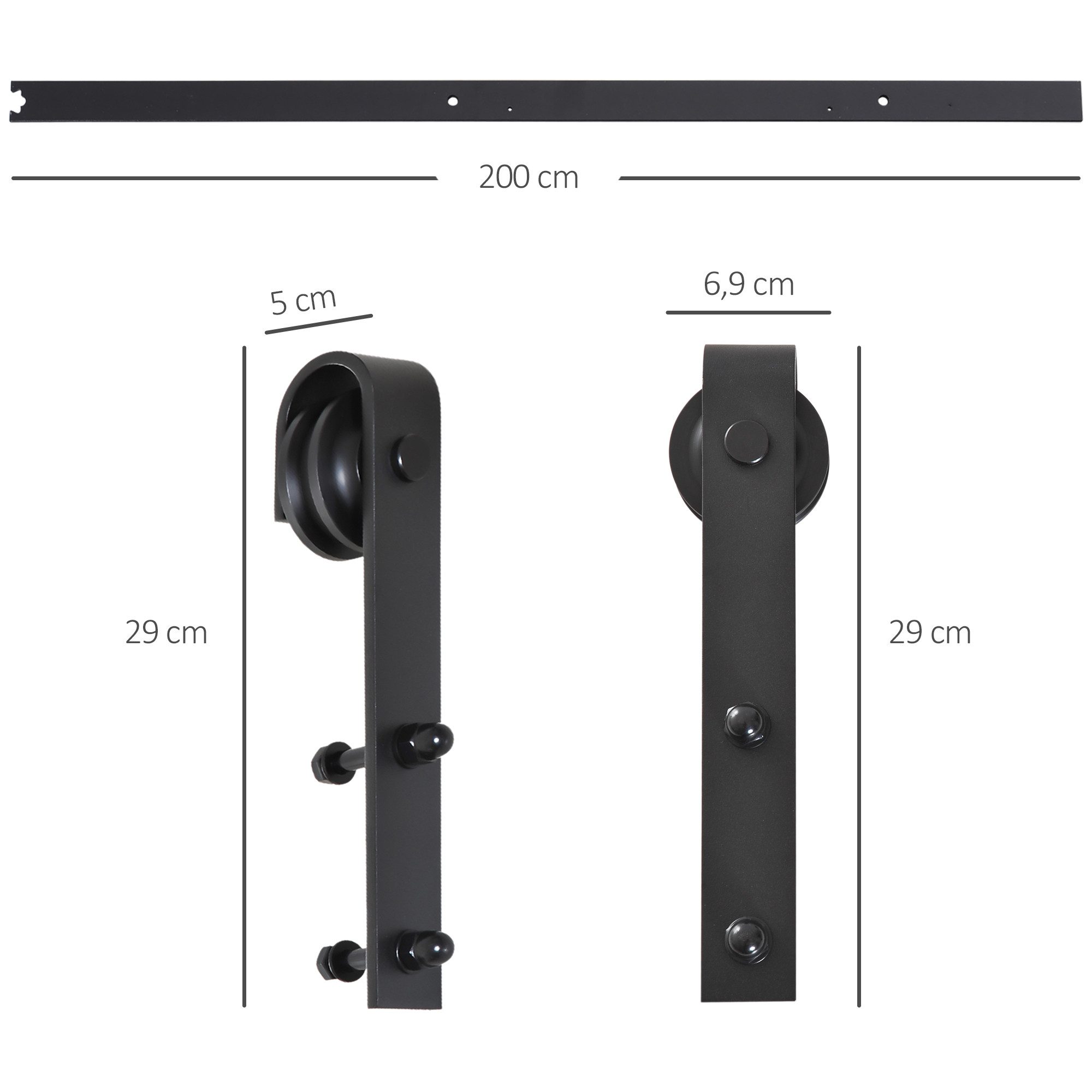 HOMCOM Türbeschlag 200 cm (Schiebetürsystem, 1 St., Schiebetüren-Beschlagsatz), aus Kohlenstoffstahl Schwarz