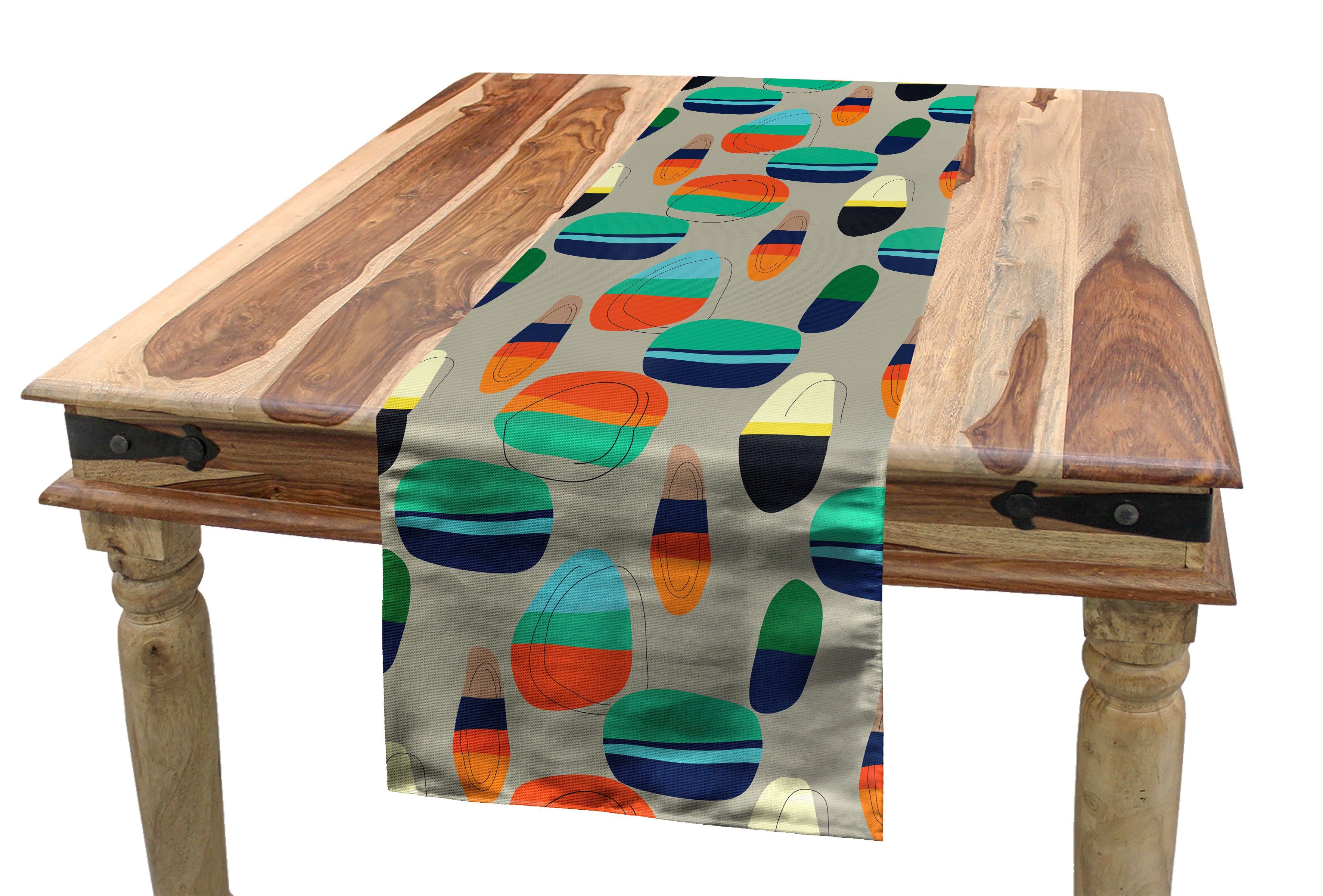 Abakuhaus Tischläufer Esszimmer Küche Rechteckiger Dekorativer Tischläufer, Abstrakte Geometrie zufällige Elemente
