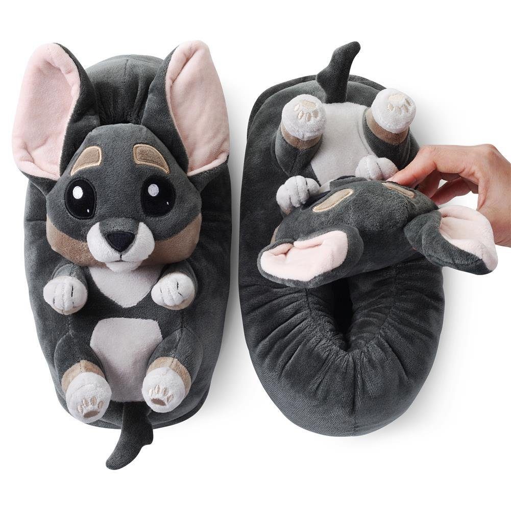 Corimori Tier Pantoffeln für Erwachsene Einheitsgröße 34-44 Plüsch Hausschuhe (Packung, Geschenk) EU Einheitsgröße 34-44, Chihuahua Chico, für Kinder und Erwach – Bild 4 von 5