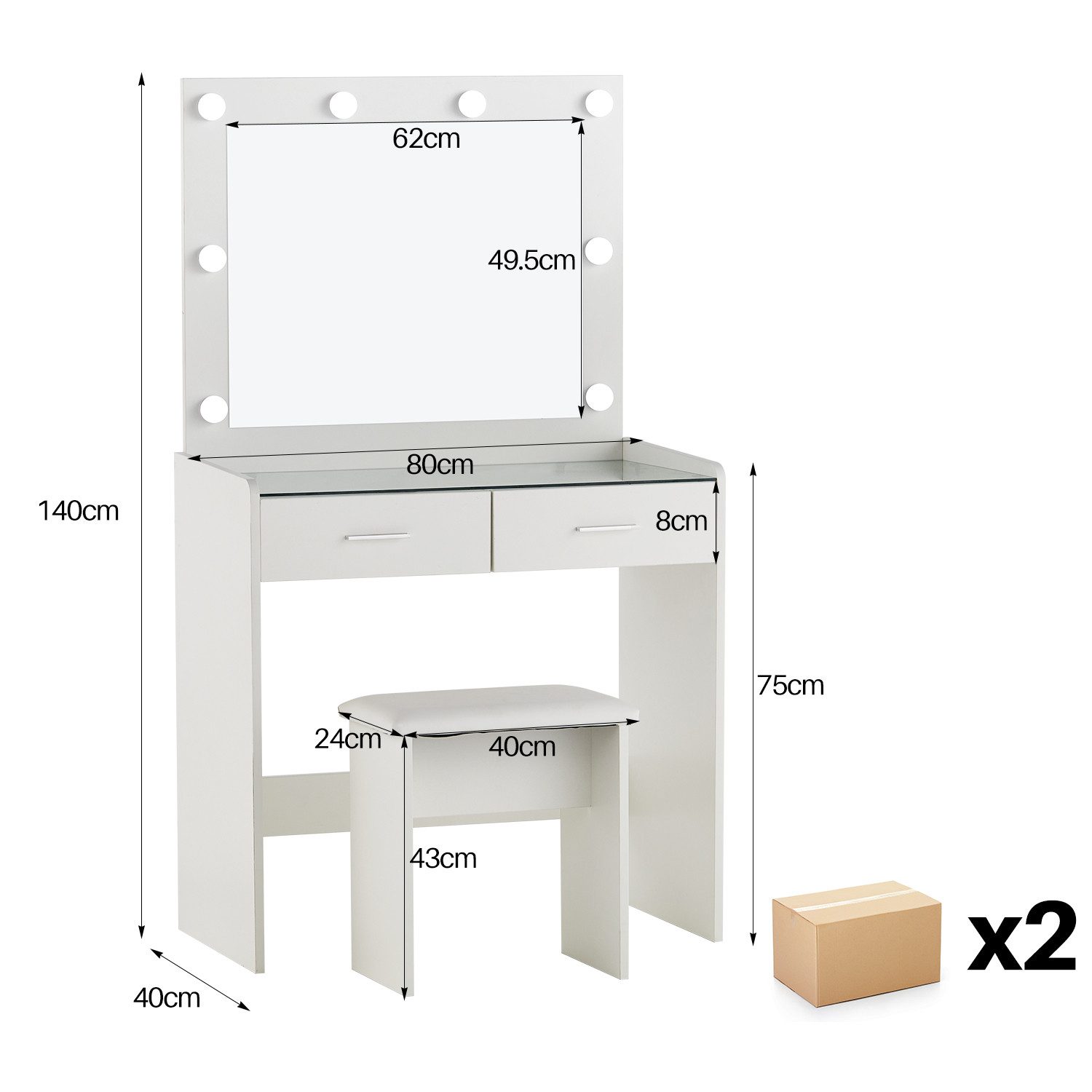 Ofcasa Schminktisch 80x33x140cm Frisiertisch (Tablett mit günstig online kaufen