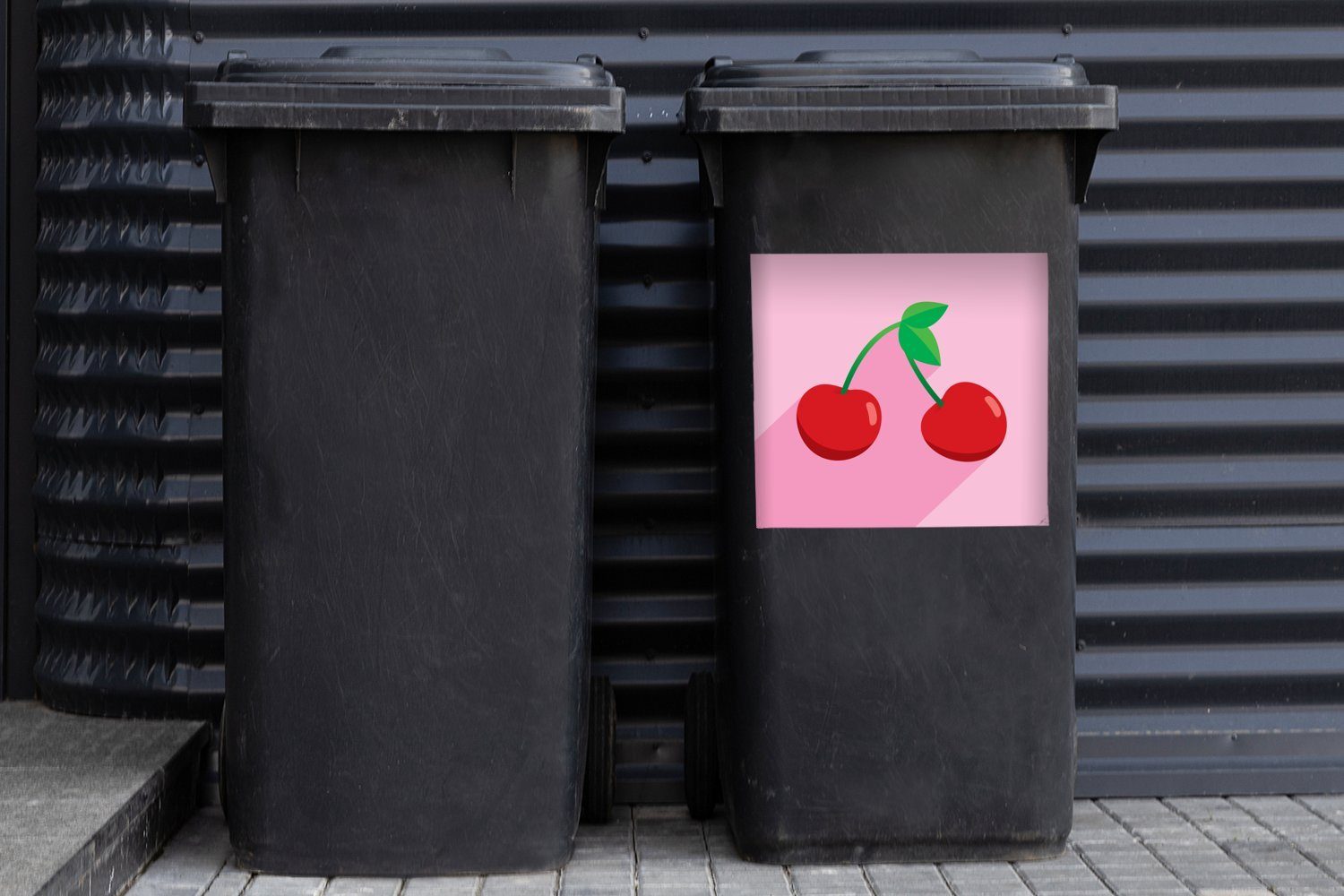 Kirschen auf MuchoWow Abfalbehälter Mülleimer-aufkleber, Hintergrund Mülltonne, Sticker, hellrosa (1 Wandsticker St), einem Container, zwei Illustration von