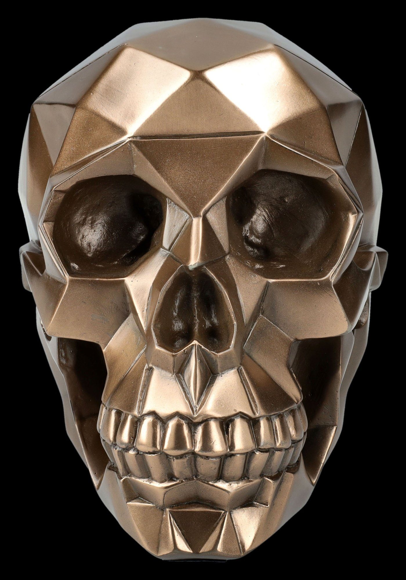 Figuren Shop GmbH Fantasy-Figur Totenkopf Figur mit Polygonen bronziert - Fantasy Deko Totenschädel