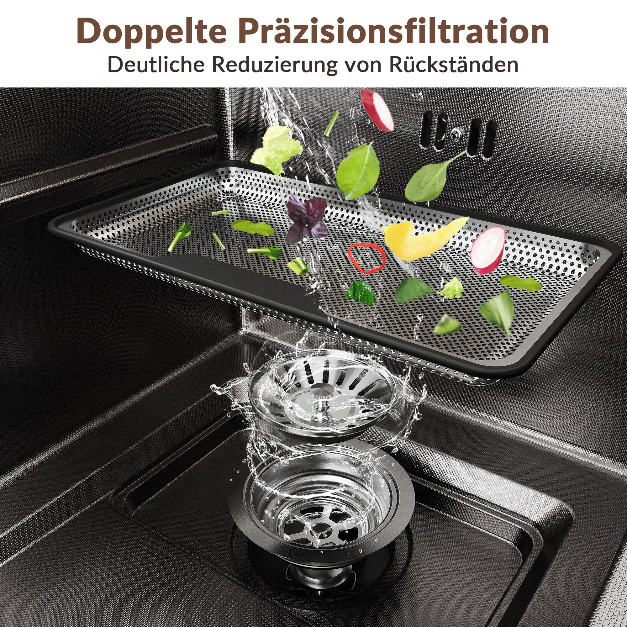 SONNI Küchenspüle Spülbecken 304 Edelstahl 70 x 45 cm Küchenspüle, Einbauspüle, Schmaler Rand, 70/22.4 cm – Bild 5 von 5