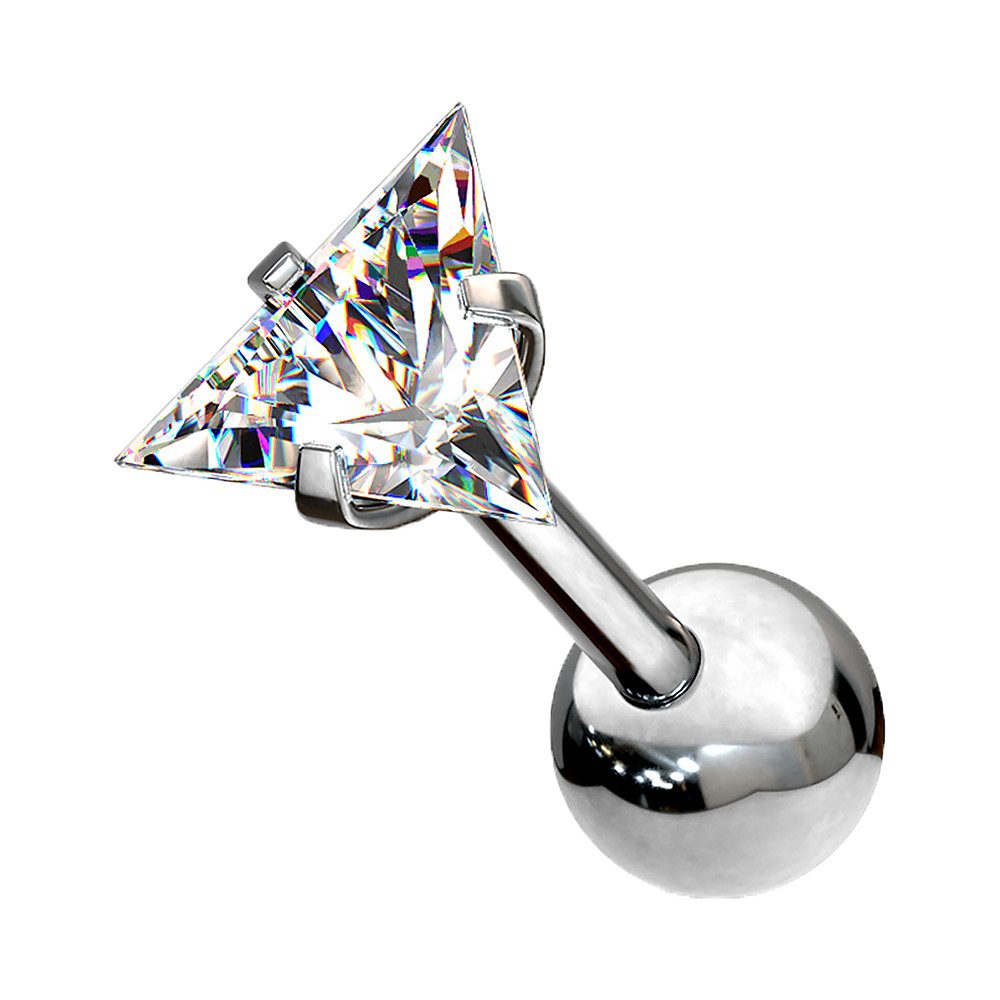 Piercing-Set Tragus Chirurgenstahl mit Dreieck Zirkonia Silber 1,2mm x 6mm x 3mm