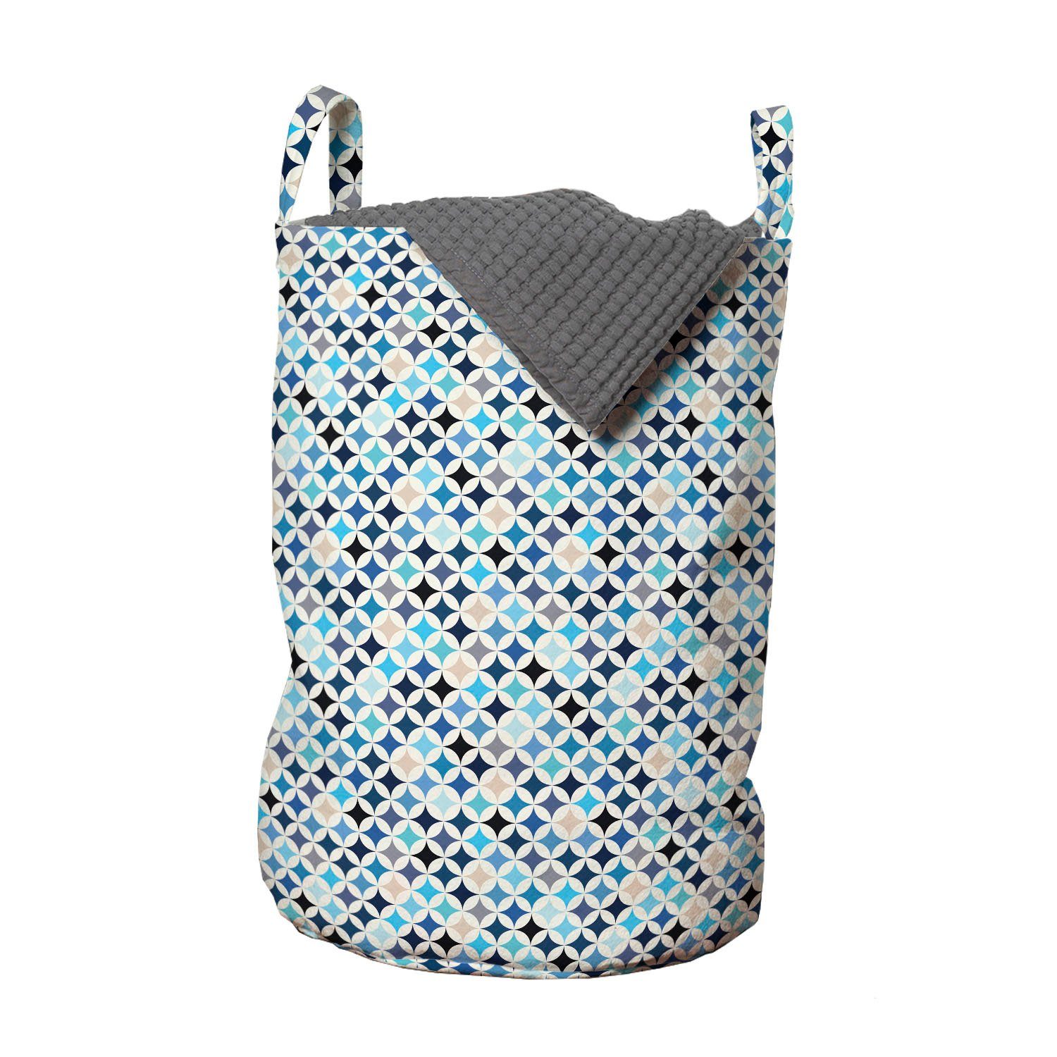 Abakuhaus Wäschesäckchen Wäschekorb mit Griffen Kordelzugverschluss für Waschsalons, Geometrisch Moderne blaue Kreise | Wäschesäcke