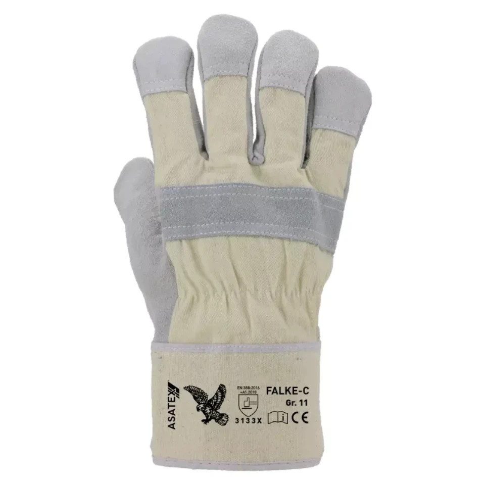 ASATEX Lederhandschuhe Rindspaltleder-Handschuh FALKE-C Stulpe aus weißem Canvas (Packung, 12-St., VPE= 12 Paar, Gr 11) Stulpe