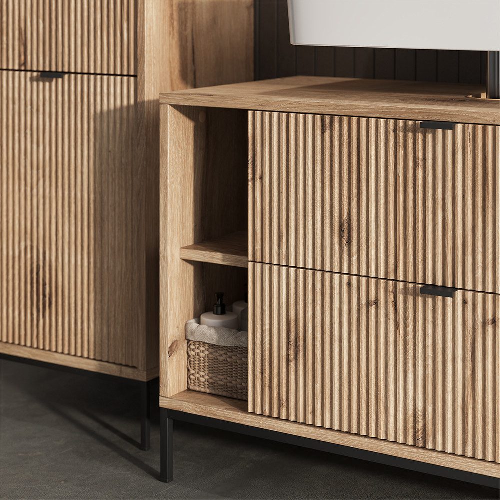 Vicco Waschbeckenunterschrank Eliza, Viking Oak, 100 x 63 cm mit 2 ausziehbaren Schubladen (1-St) – Bild 4 von 5