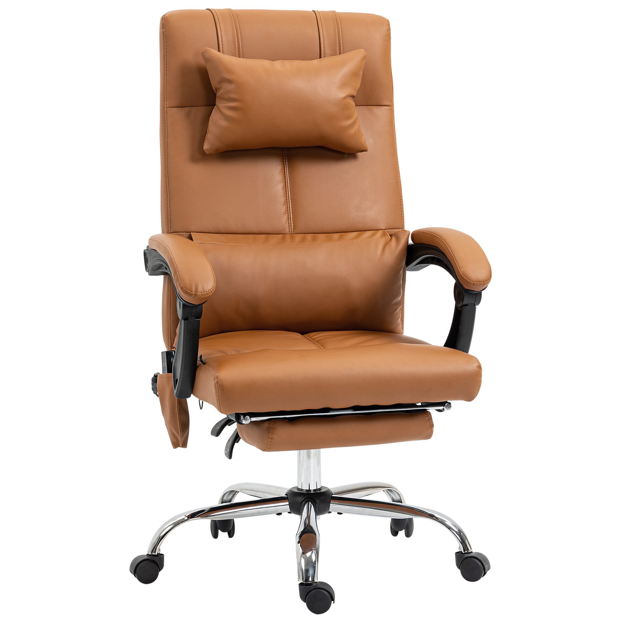 MC Star Bürostuhl mit Massagefunktion, Lendenwirmerwärmung, 6 Massagepunkte (5 Modi, Belastung 120 kg, 66x67x115-123cm, Kunstleder, Hellbraun)