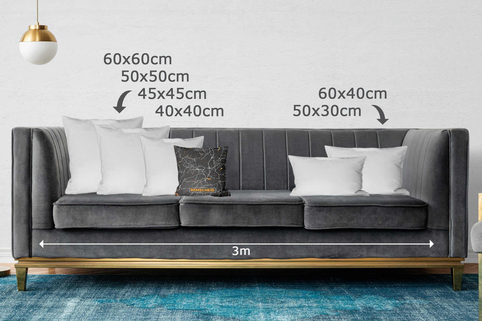 Deutschland Schlafzimmer, - mit für Deko, Füllung Sofakissen - Remscheid - Gold, MuchoWow Dekokissen - Stadtplan Karte Wohzimmer, Zierkissen