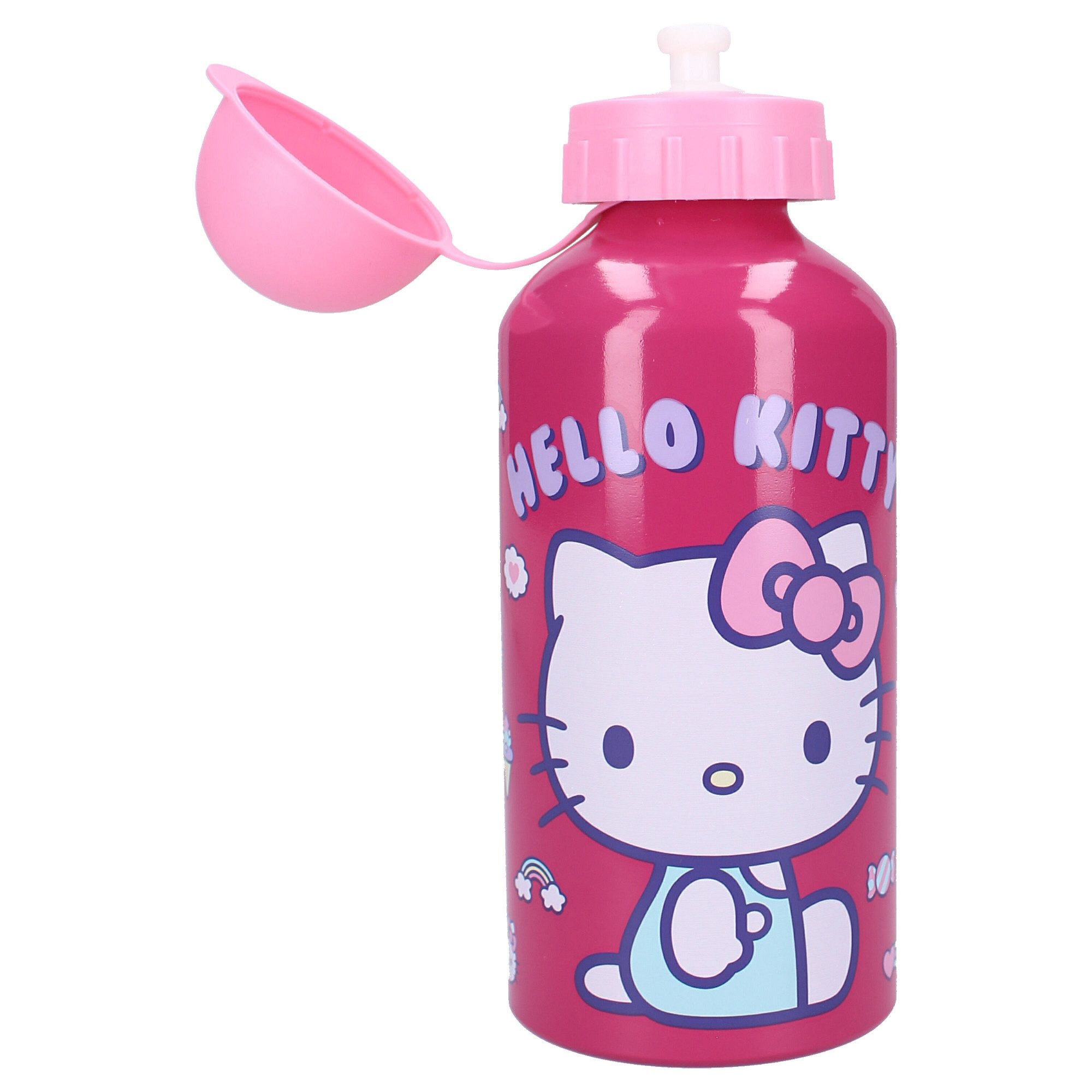 Hello Kitty Trinkflasche „Drink Up“ 500ml Trinkflasche Mit Strohhalm und pinkem Henkel