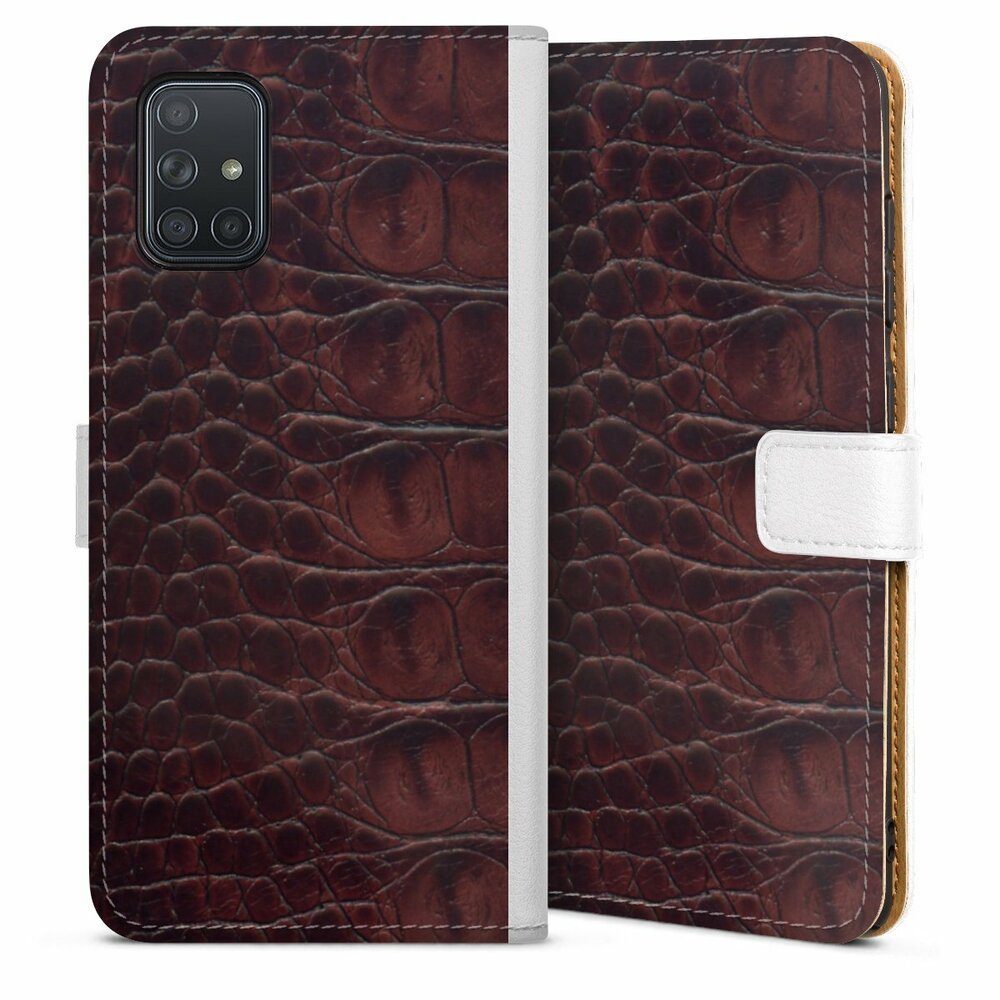 DeinDesign Handyhülle Krokodil Leder Animalprint Croco dark brown, Samsung Galaxy A71 Hülle Handy Flip Case Wallet Cover