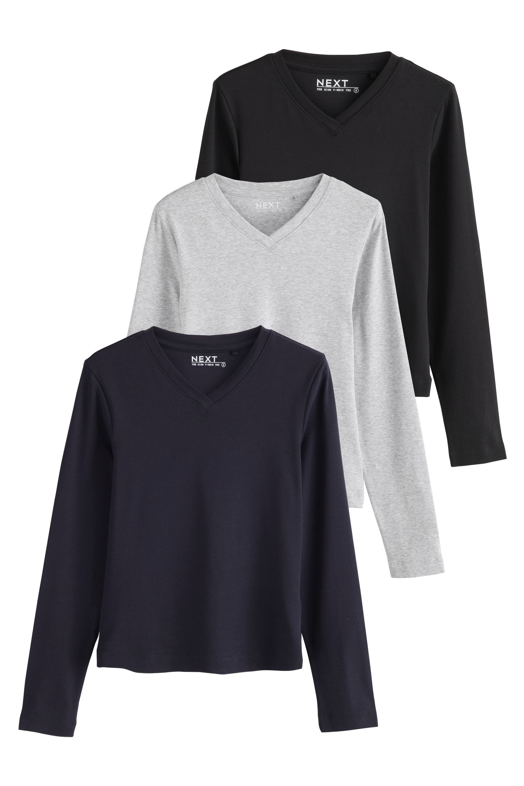 Next V-Shirt 3er-Pack Langarmshirts mit V-Ausschnitt (3-tlg)