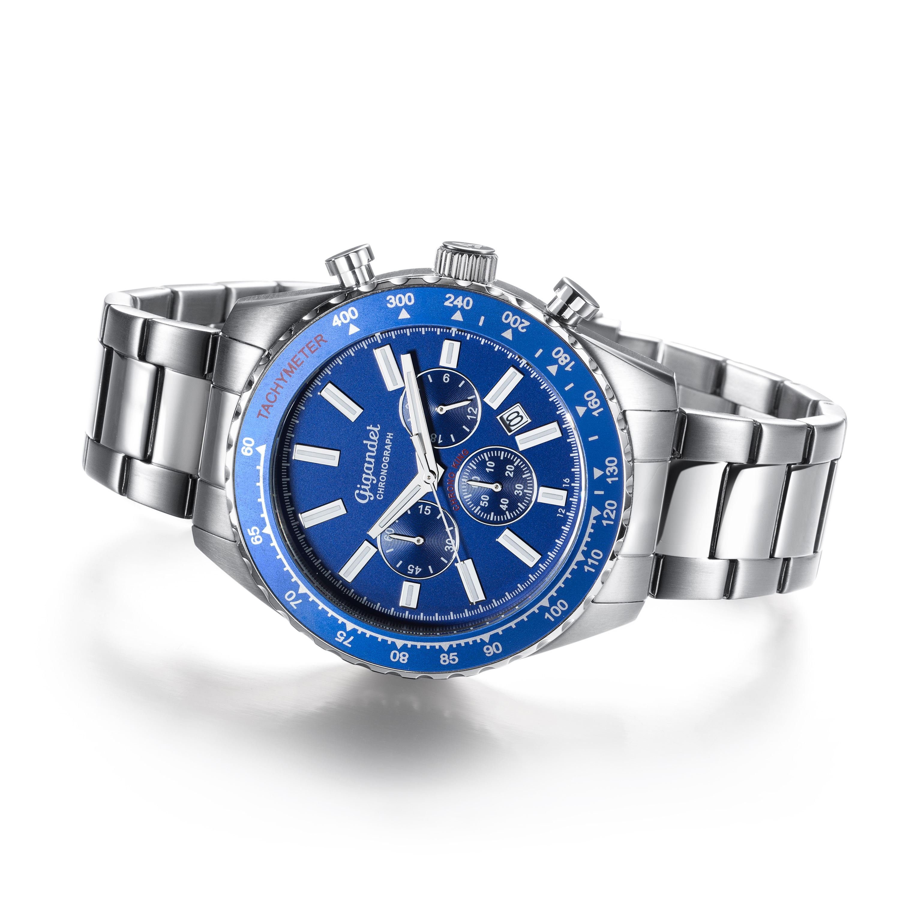 Gigandet Chronograph Herrenuhr, Armbanduhr, Sportuhr, 45mm, CHRONO KING G28-003, Mineralglas, Datumsanzeige, Edelstahlband, 10bar/100m wasserdicht