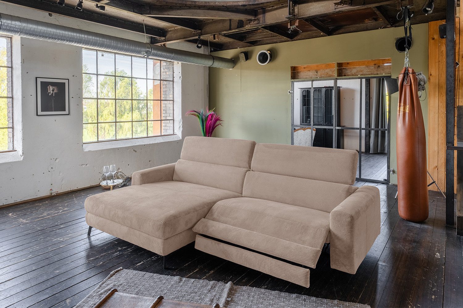 KAWOLA Ecksofa LAISKA, Couch Cord Relaxfunktion verschiedene Farben 282x177 cm