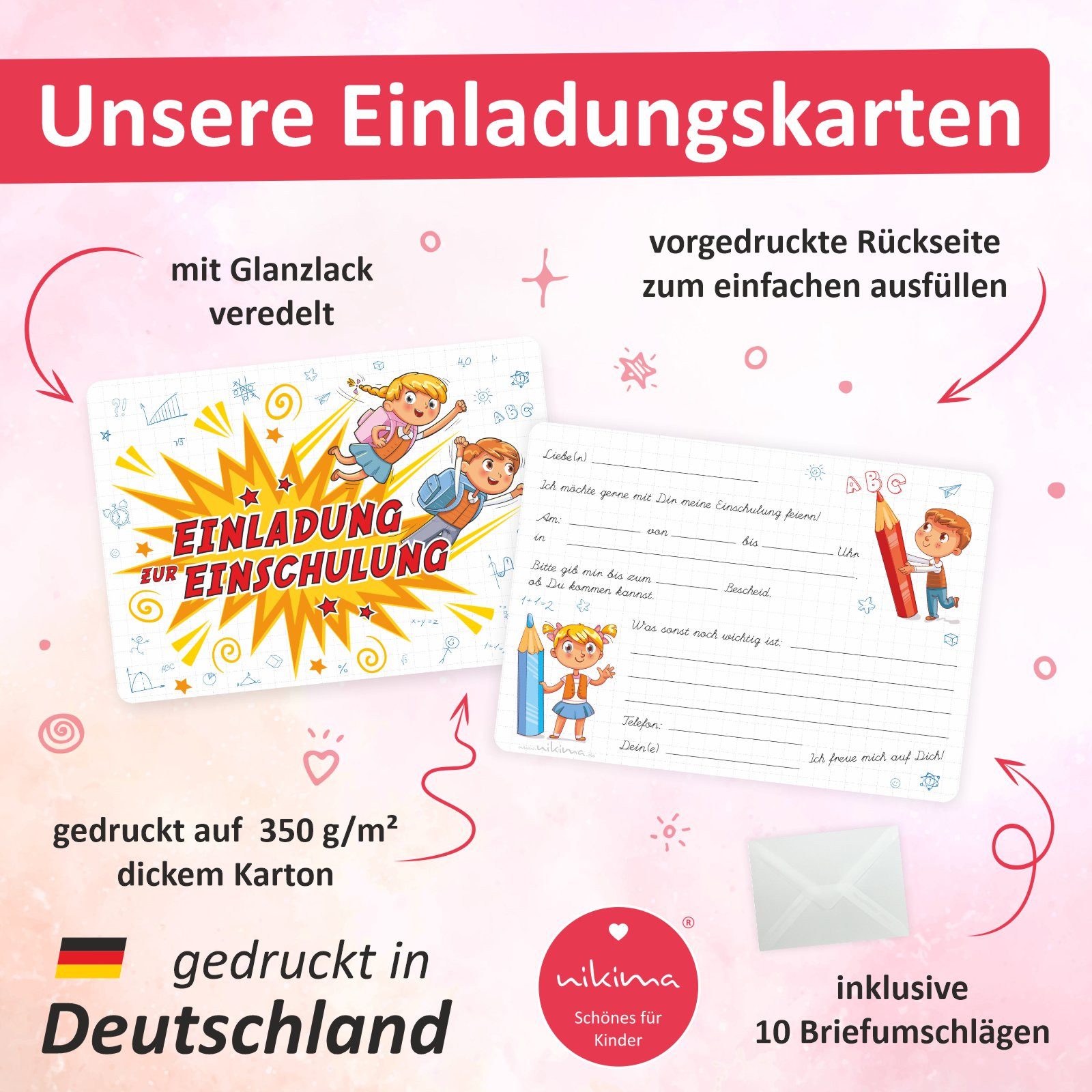 nikima Einladungskarten 10 coole Einladungskarten Einschulung inkl. Umschlag