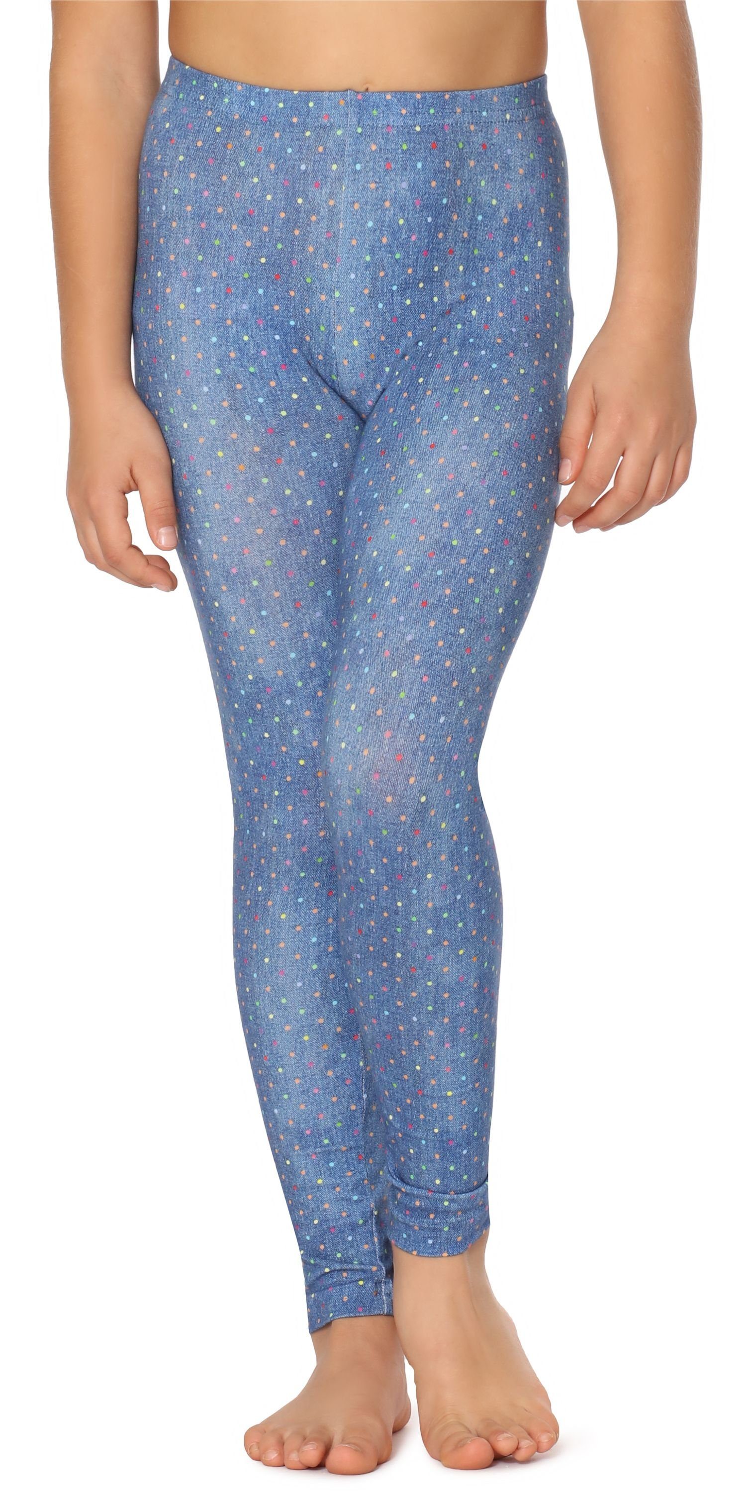 Mädchen Lange MS10-337 Leggings Blau/Punkte Bund elastischer Style Baumwolle Leggings aus (1-tlg) Merry