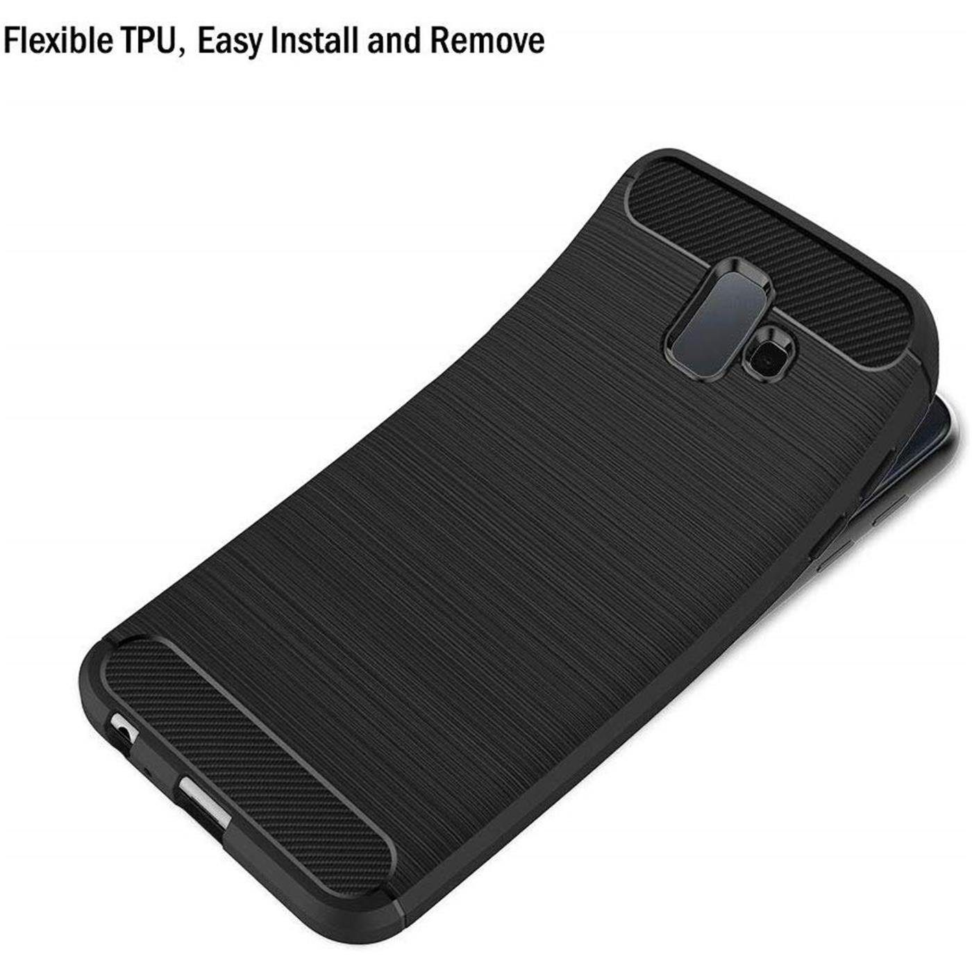 CoolGadget Handyhülle Carbon Handy Hülle für Samsung Galaxy J6 Plus 6 Zoll, robuste Telefonhülle Case Schutzhülle für Samsung J6 Plus Hülle