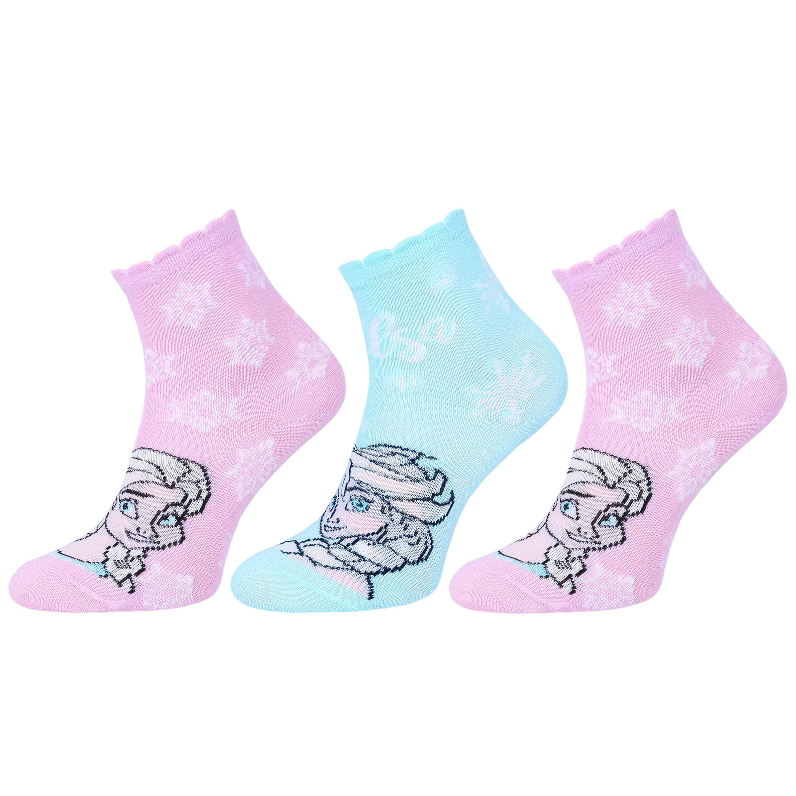 Disney Haussocken 3x Pink-pfefferminzfarbene Mädchensocken DIE EISKÖNIGIN Disney 23/26EU