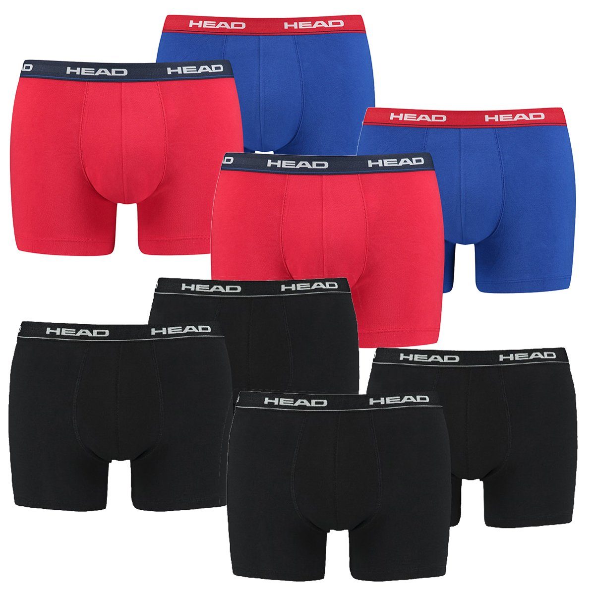 Boxer 8er-Pack) Schwarz/Rot/Blau 8-St., Basic Boxershorts (Spar-Pack, Head 8P