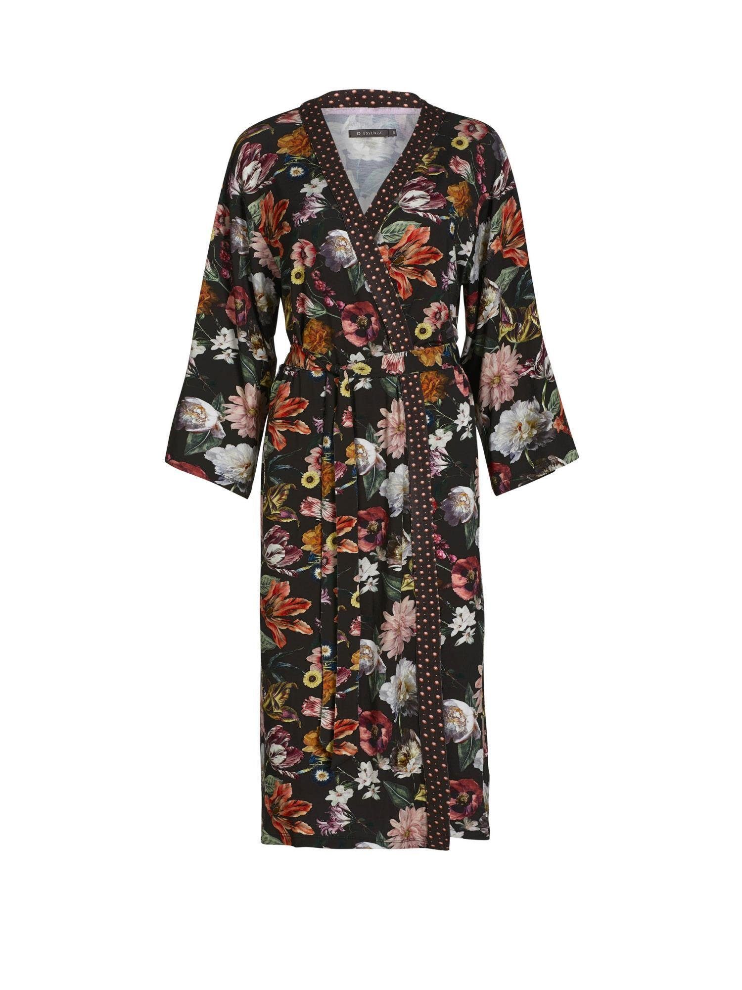 Sarai Kimono Blumenprint Gürtel, wunderschönem mit Espresso Viskose, Filou, Essenza Kurzform, Kimono-Kragen,