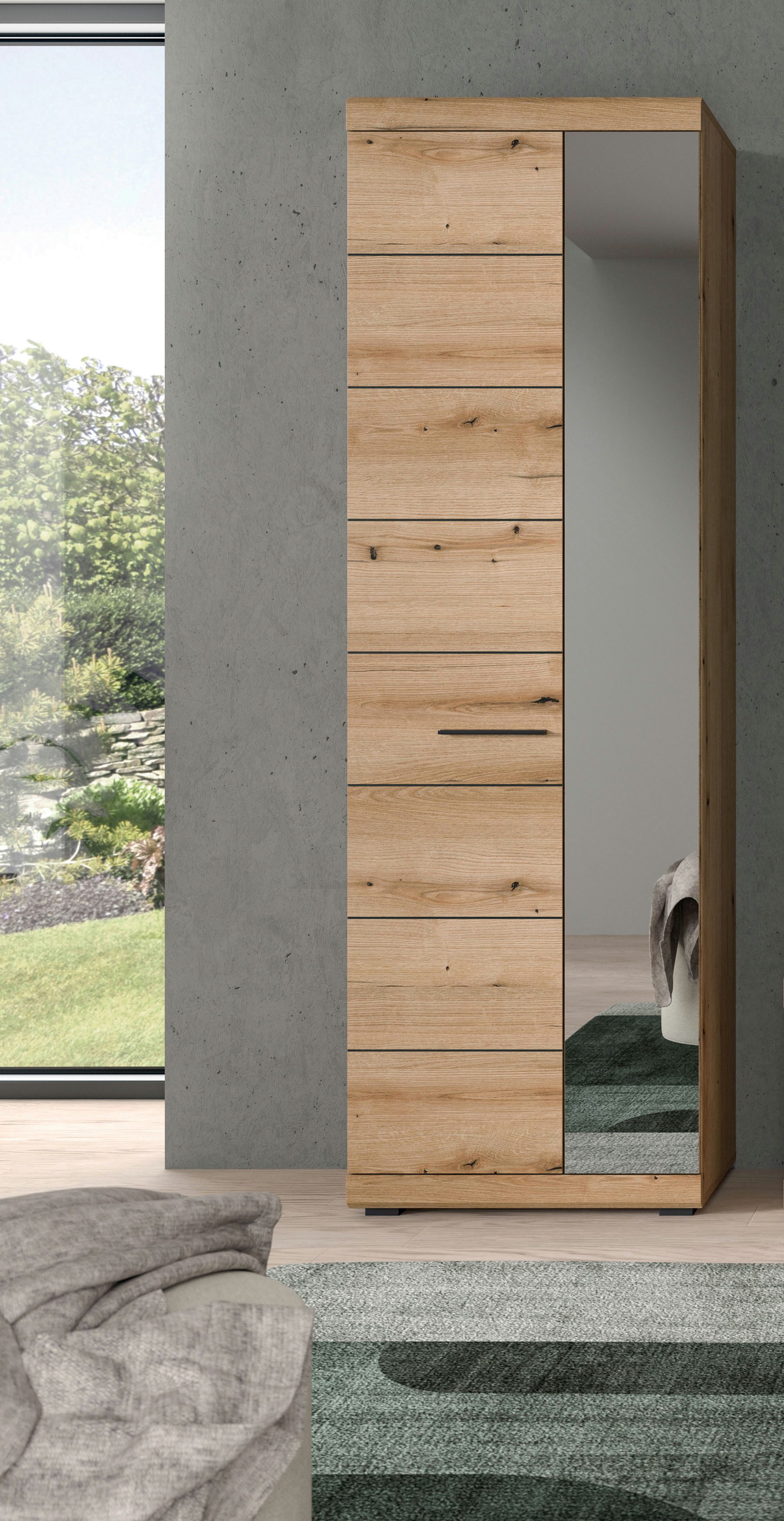 Home affaire Garderobenschrank SIENA, Höhe 197cm, 2 Türen, 4 Einlegeböden, ausziehbare Kleiderstange (1-St., hochwertige Rillenfräsung in MDF Front) Stauraumschrank, Flurschrank, Dielenschrank