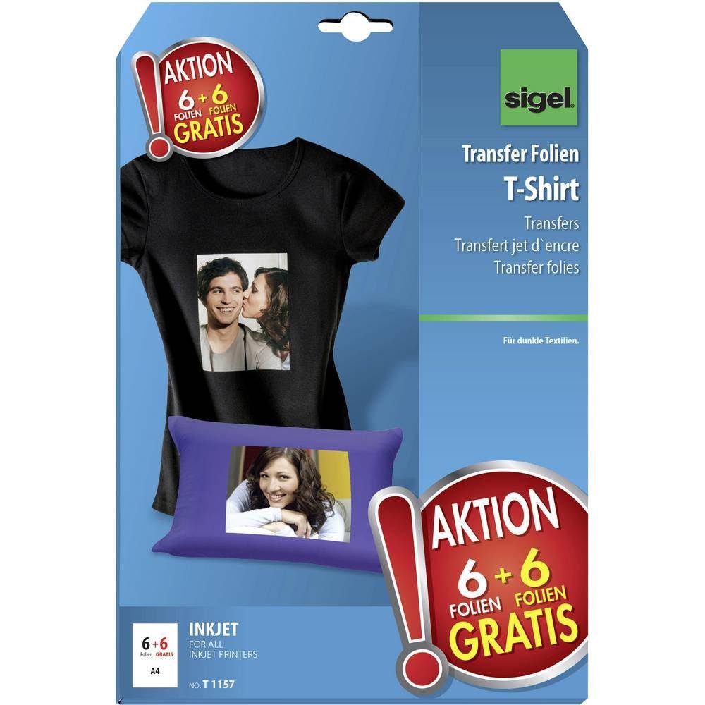 Sigel Fotopapier Aktion T-Shirt Transfer Folien für dunkle Textilien, 6 T1157