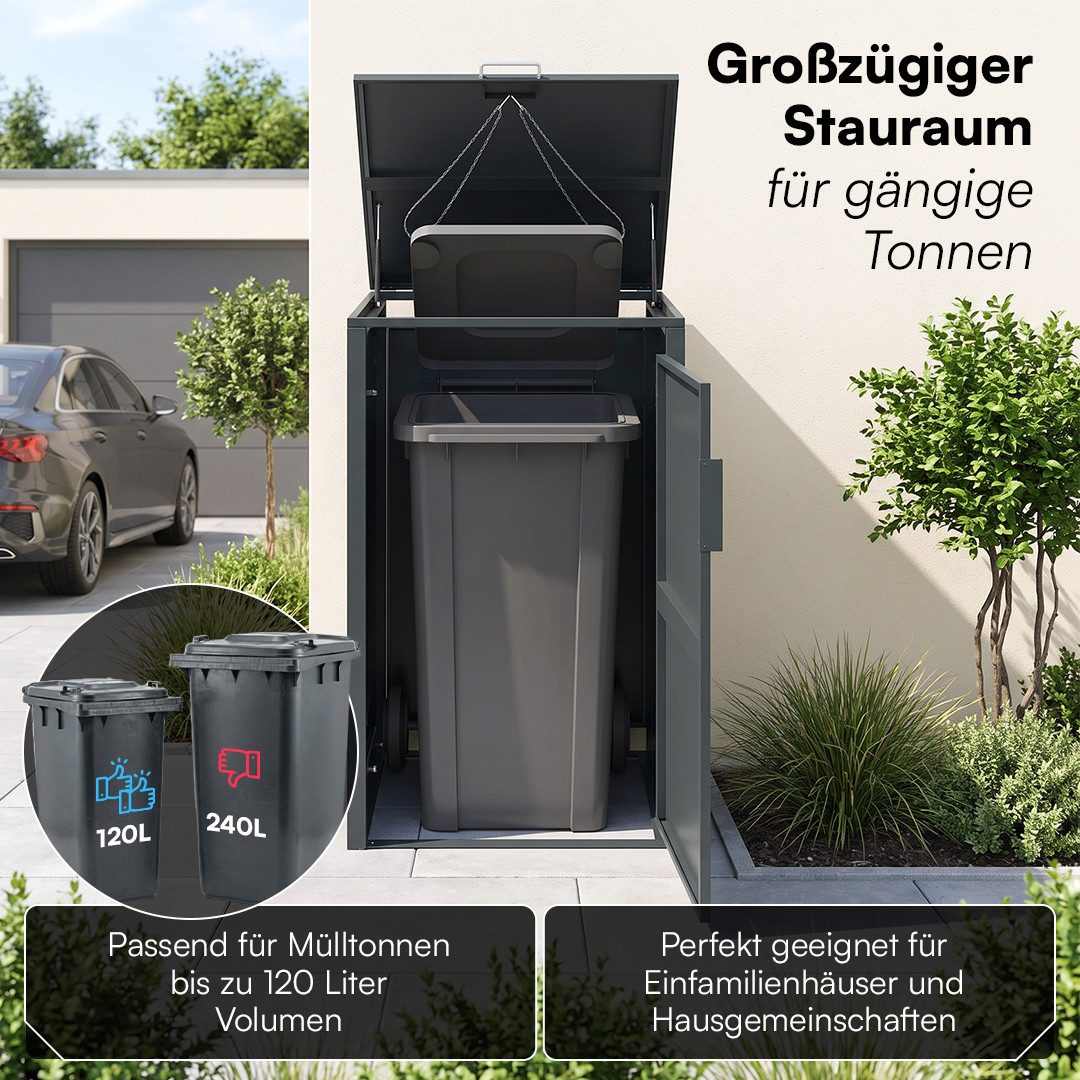 STEELSØN Mülltonnenbox Thoria 120 L aus verzinktem Stahl (Anthrazit, verfügbar mit 1, 2, 3, 4, oder 5 Türen), für 1 Mülltonne, mit magnetischem Türgriff