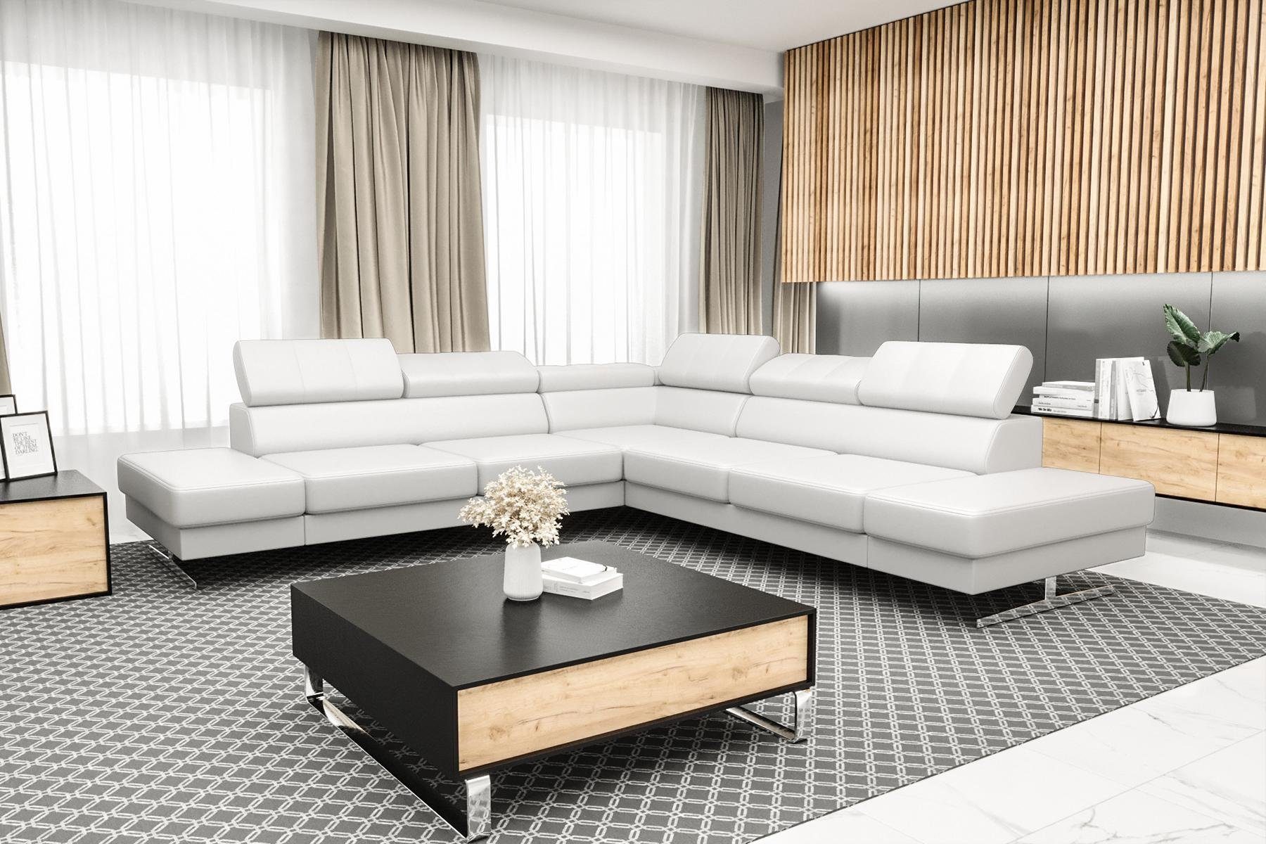 JVmoebel Ecksofa Designer Schwarzes L-Form Luxus Sofa Wohnzimmer Couch Textil, Made in Europe Weiß
