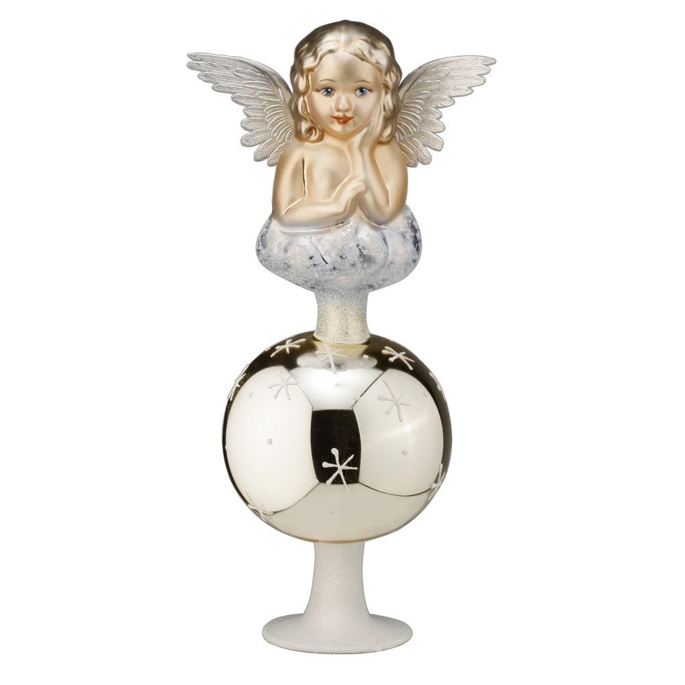 INGE-GLAS® Christbaumspitze, Christbaumspitze mit Engel Figur Glas 22cm champagner, 1 Stück
