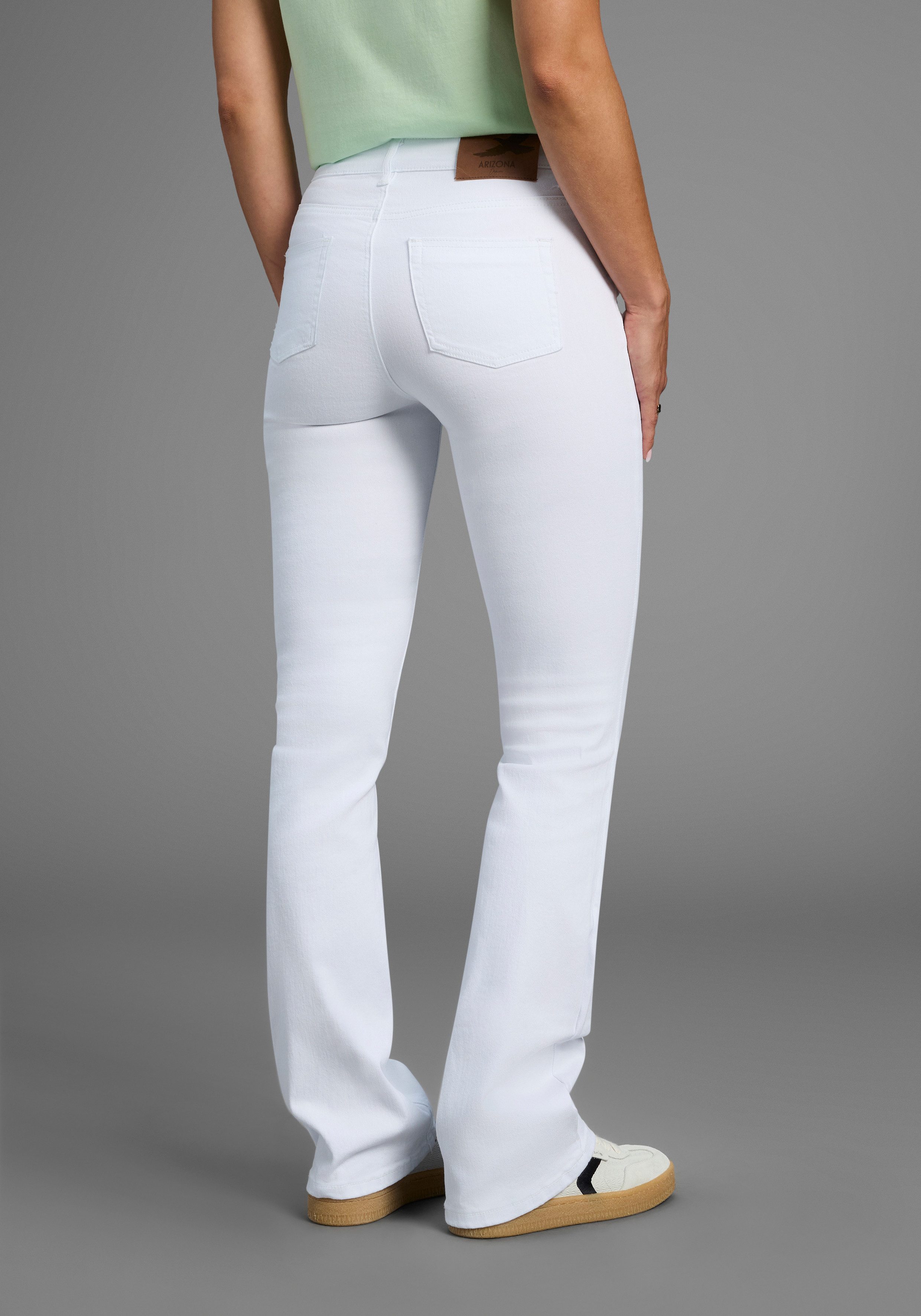 Arizona Bootcut-Jeans Shaping elastische Passform, Bootcut-Beinform, Used-Waschung, hohe Taille
