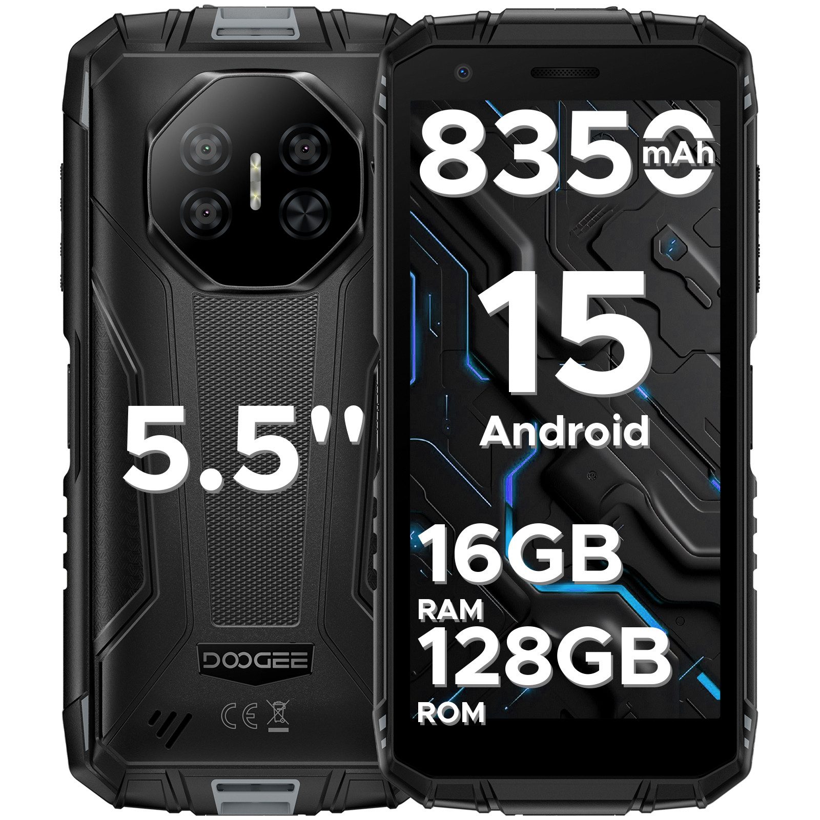 DOOGEE Fire 3 Pro Android 15 AI 8350mAh 128GB Outdoor Handy 5.5''Ohne Vertrag Smartphone (14 cm/5.45 Zoll, 128 GB Speicherplatz, 16 MP Kamera, Gemini Al, Outdoor Smartphone Unisoc T7200, 16MP Camera, Dual SIM 4G)