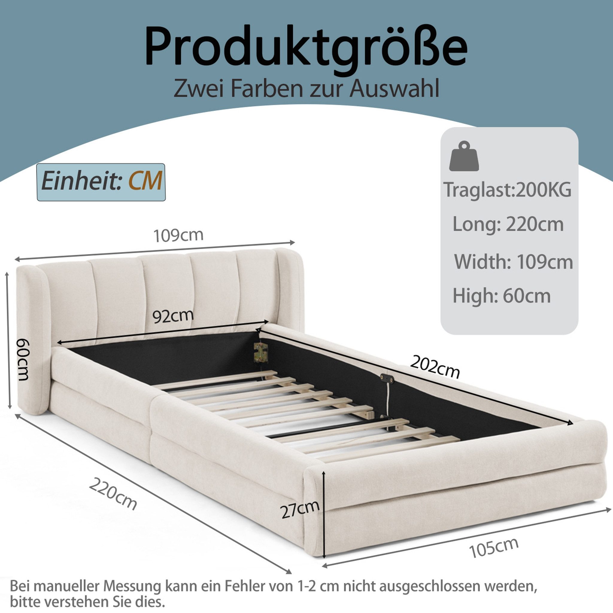 MC Star Polsterbett Einzelbett 90*200 cm, hautfreundlicher Chenillestoff (komfortables Rückenlehne, auch als Kinderbett geeignet​, Beige (ohne Matratze)