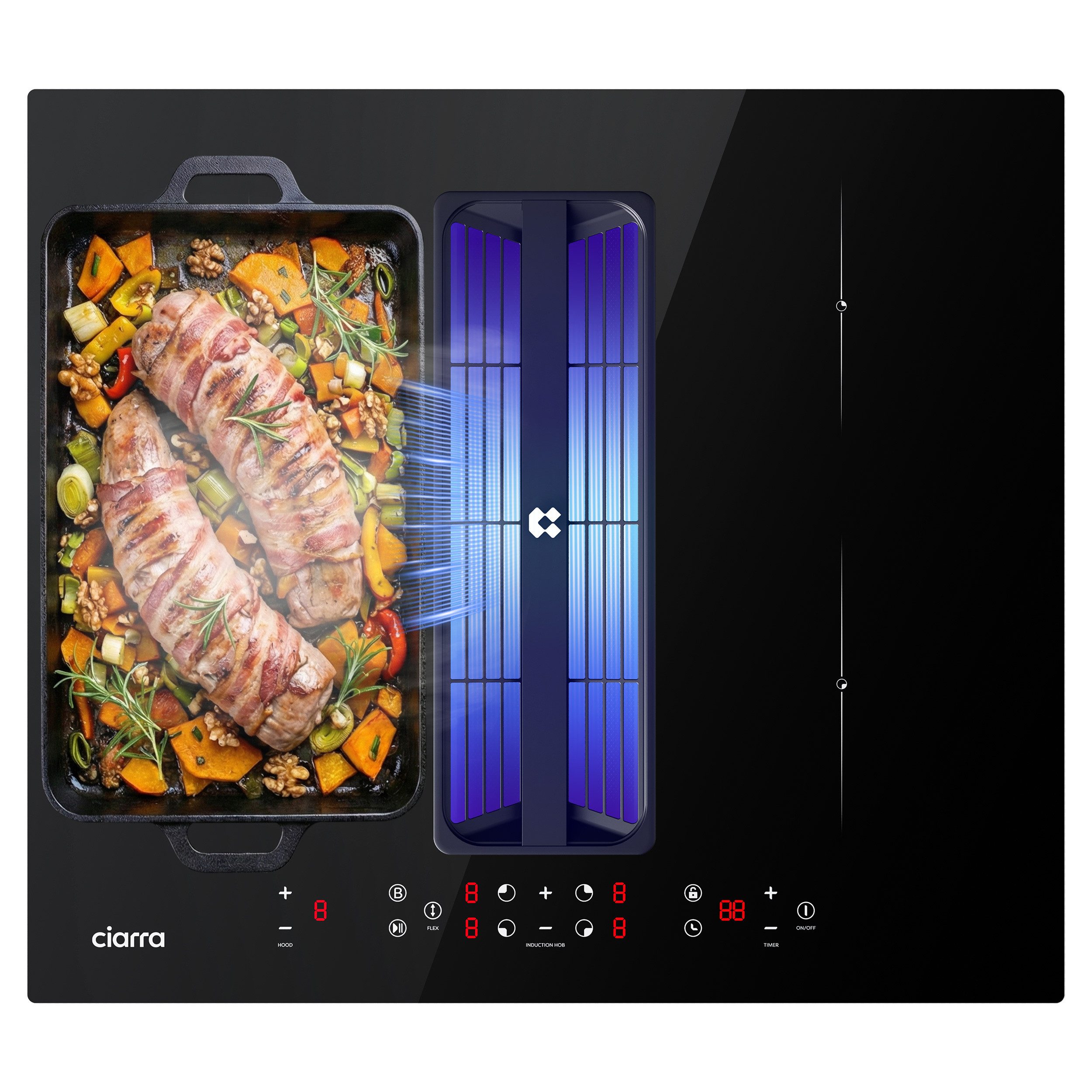 CIARRA Kochfeld mit Dunstabzug 60 cm Kochfeldabzug mit integriertem Plasma⁺-System 7165W CIARRA ONE CBBEH594BBF, 4 Zonen Induktionskochfeld mit Dunstabzug 60cm mit Flex Zone 2-Boost