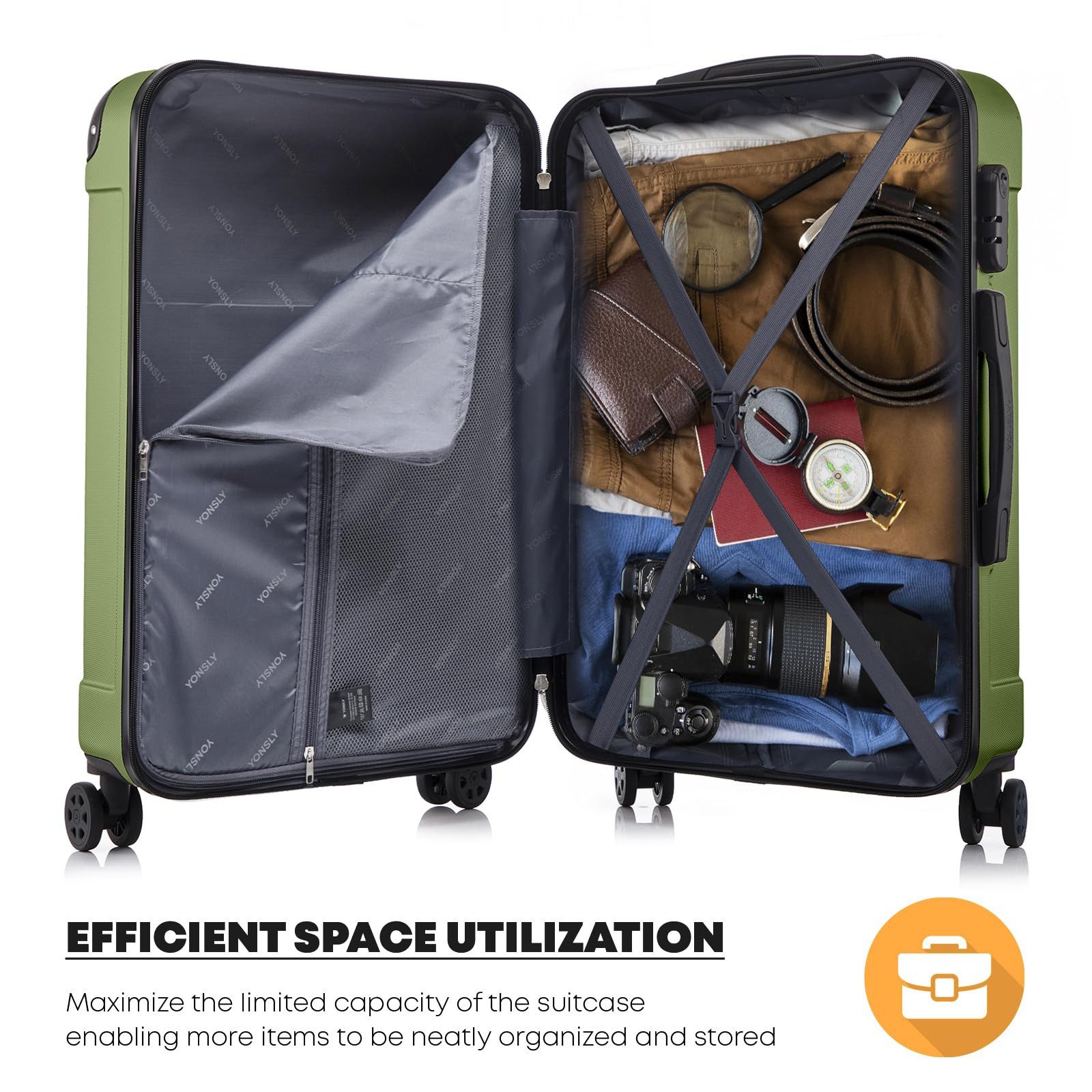 YONSLY Trolleyset Hartschalen-Reisekoffer Rollkoffer Trolley Gepäckset aus ABS, 4 Rollen, (Reiseset, 2 tlg., Größen L&XL), mit 360° Doppelrollen, Zahlenschloss und ergonomischem Gummigriff