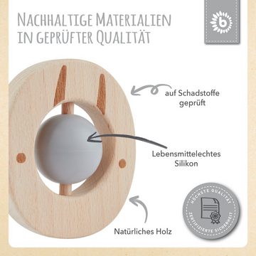 BIECO Beißring Bieco Eichhörnchen Beißring Holz mit Silikon Ball, Grau ab 0 Monate Zahnungshilfe Baby Baby Greifling Holz & Silikon Beissring Für Baby Zum Zahnen Motorikspielzeug Baby Beißring Baby