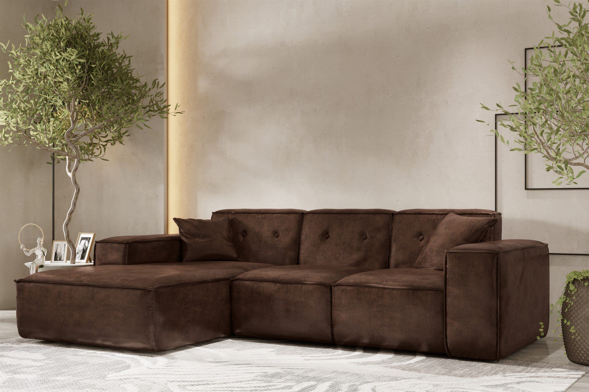 Fun Möbel Ecksofa Designersofa CESINA Vintage Look mit Ottomane, inkl. 2 Zierkissen, Rundumbezug