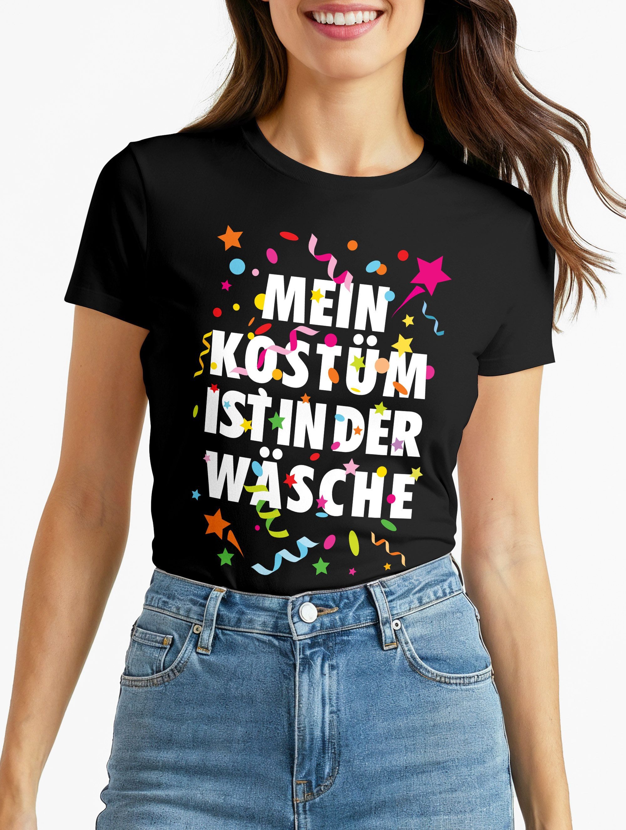 MoonWorks Print-Shirt Damen T-Shirt Fasching Karneval Kostüm Verkleidung Last Minute mit Print
